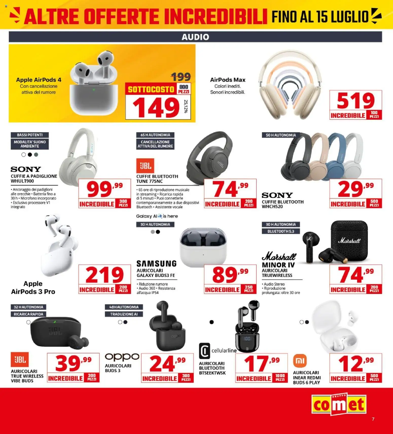 Volantino Comet del 03/07/2026 | Pagina: 7 | Prodotti: Auricolari, Audio, Cuffie, Airpods