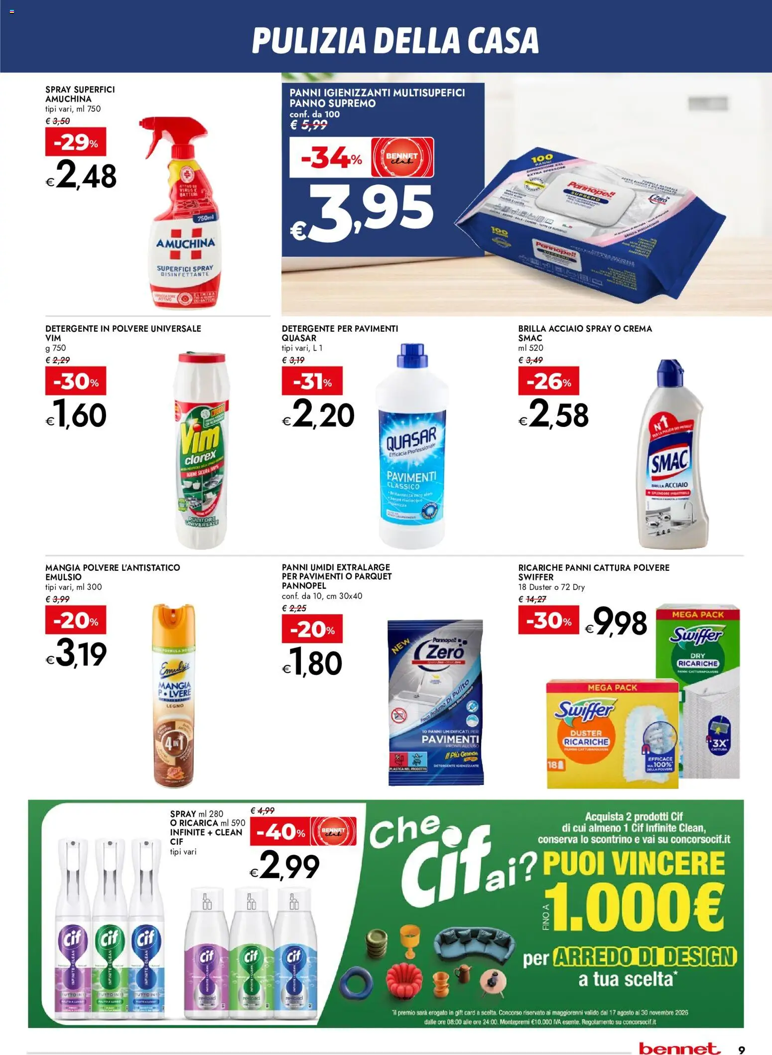 Volantino bennet del 20/08/2026 | Pagina: 9 | Prodotti: Crema, Spray disinfettante, Detergente, Panni