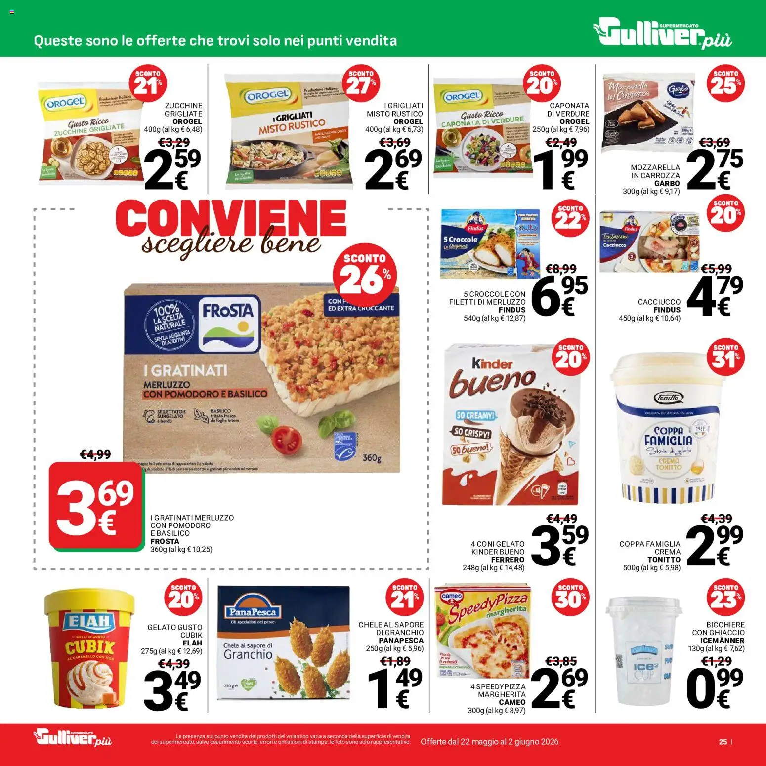 Volantino Gulliver del 22.05.2026 | Pagina: 25 | Prodotti: Merluzzo, Verdure, Pomodoro, Zucchine