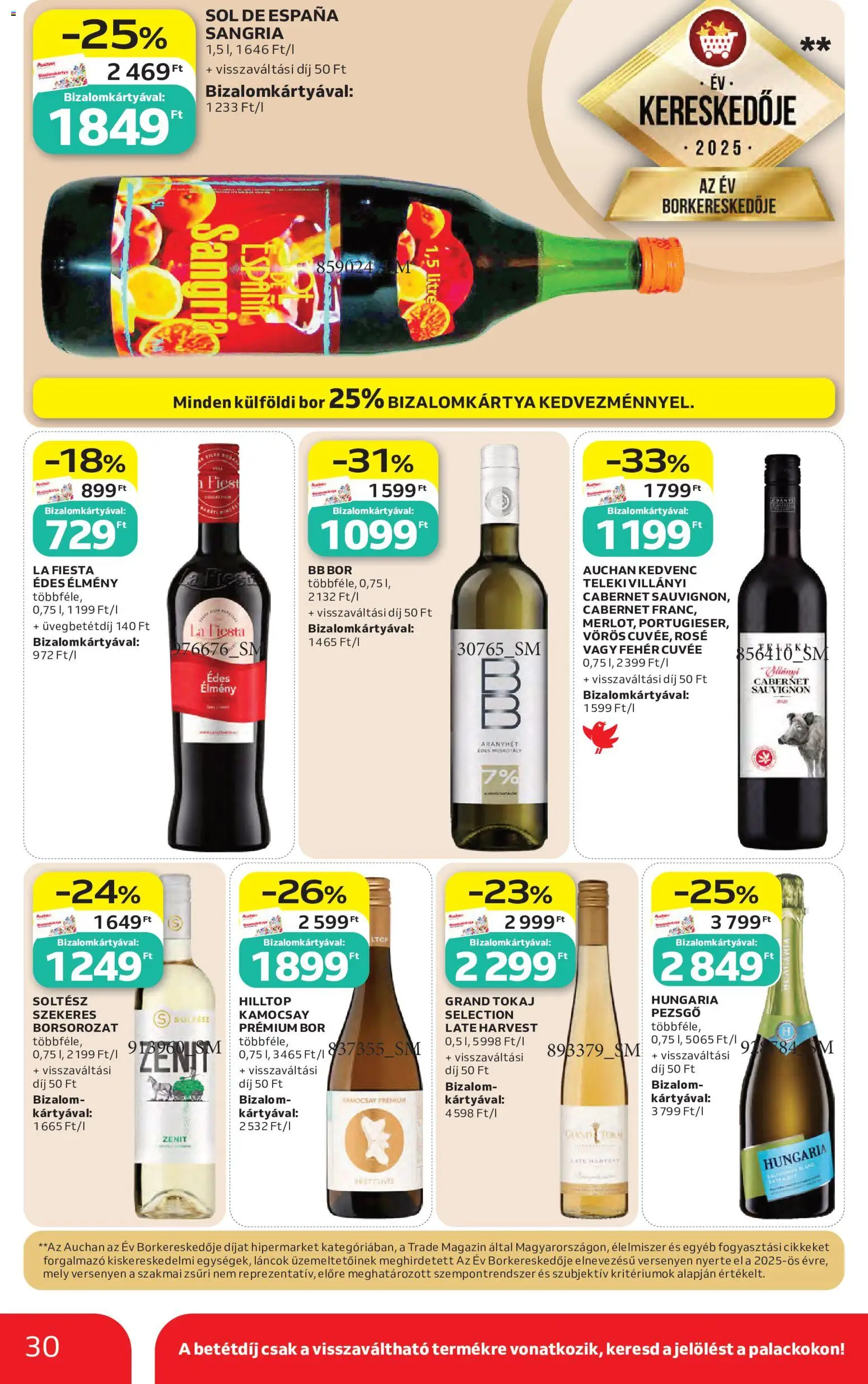 Auchan akciós ujság - amely érvényes a következő dátumtól: 04.06.2026 | Oldal: 30 | Termékek: Sangria, Pezsgő, Bor