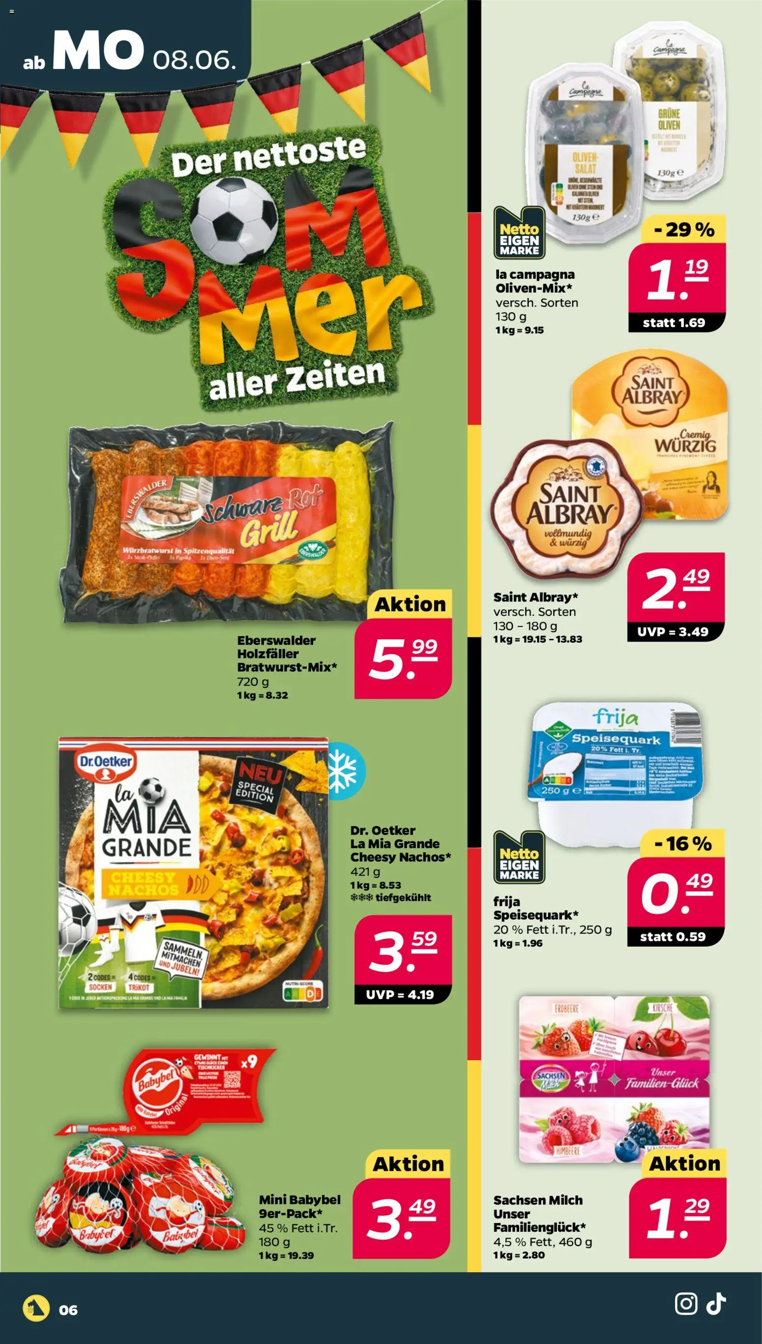 Netto Prospekt – gültig ab 08.06.2026 | Seite: 6 | Produkte: Nachos, Socken, Babybel, Salat
