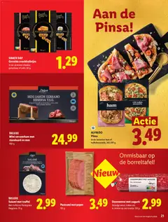 DELUXE Salami met truffel, Met truffel en Parmigiano Reggiano. 70 g. - Voorbeeld van een folder van Lidl, geldig van 28-10-2026 | Pagina: 21 | Producten: Jamón Serrano, Ham, Pizza, Geitenkaas