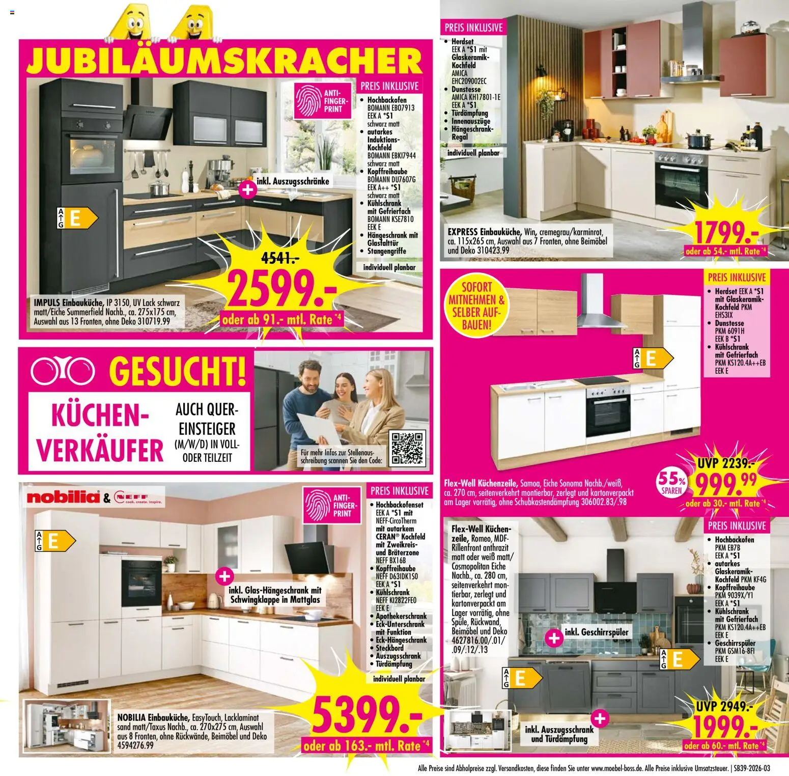 SB Möbel Boss Prospekt Bobbau – gültig ab 19.09.2026 | Seite: 3 | Produkte: Neff, Geschirrspüler, Kochfeld, Kuchen