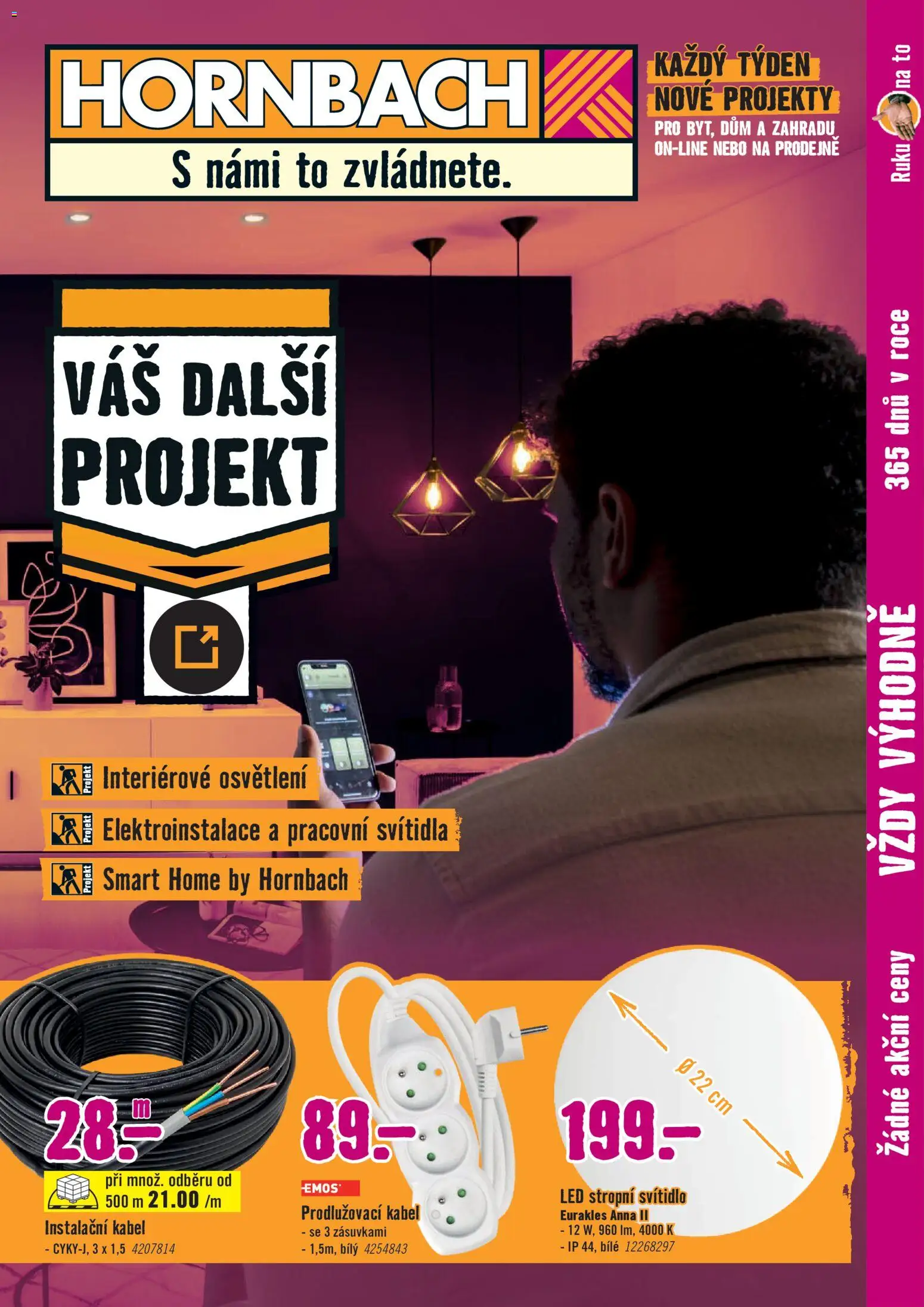 HORNBACH leták - Osvětlení od 28.10.2026 | Strana: 1 | Produkty: Osvětlení, Stropní svítidlo, Prodlužovací kabel, LED
