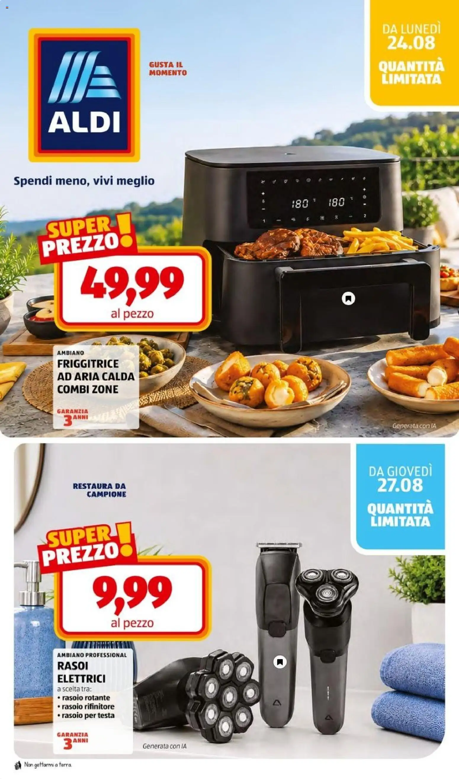 Volantino Aldi del 24/08/2026 | Pagina: 34 | Prodotti: Friggitrice ad aria, Rasoio, Friggitrice, Terra