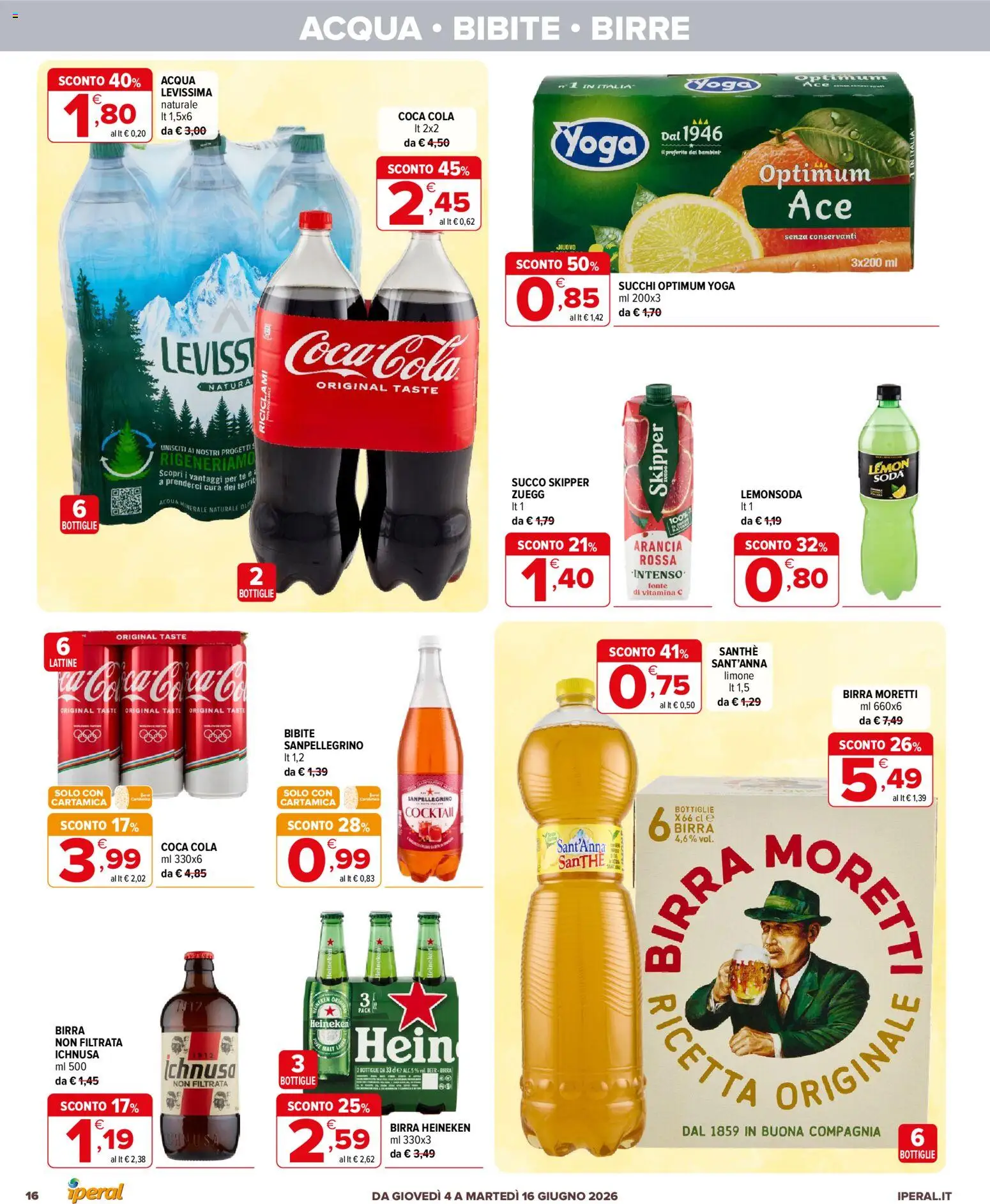 Volantino Iperal del 04.06.2026 | Pagina: 16 | Prodotti: Succo, Bibite, Heineken, Coca Cola