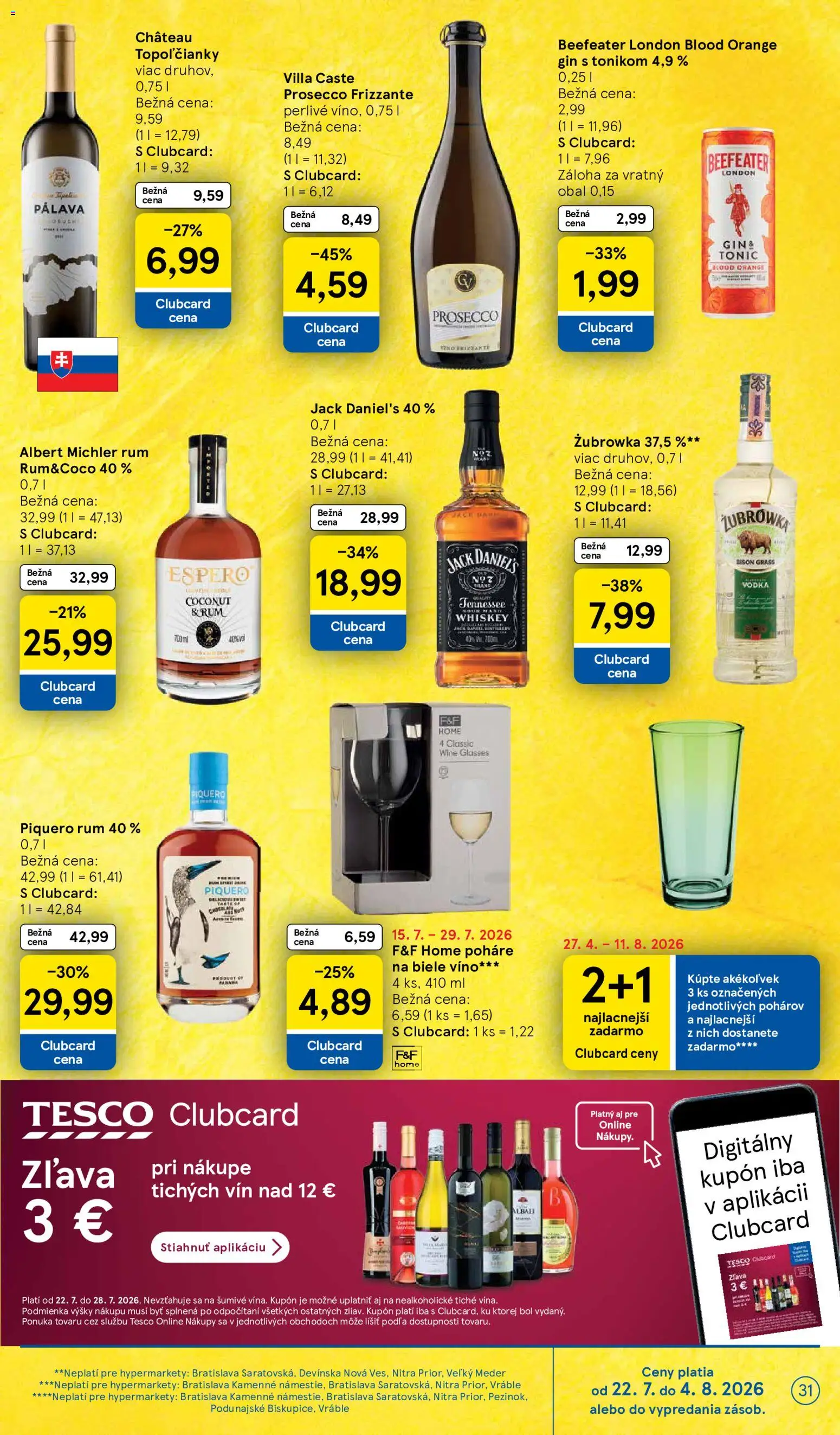 Nové Tesco akcie – leták je platný od 22.07.2026 | Strana: 31 | Produkty: Biele víno, Víno, Vodka, Rum