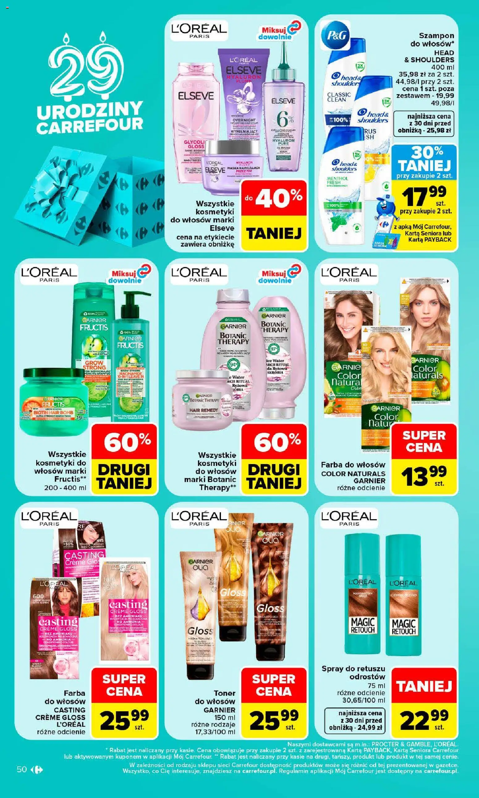 Carrefour gazetka od 19.10.2026 | Strona: 50 | Produkty: Skrobia, Garnier, Kosmetyki, Szampon