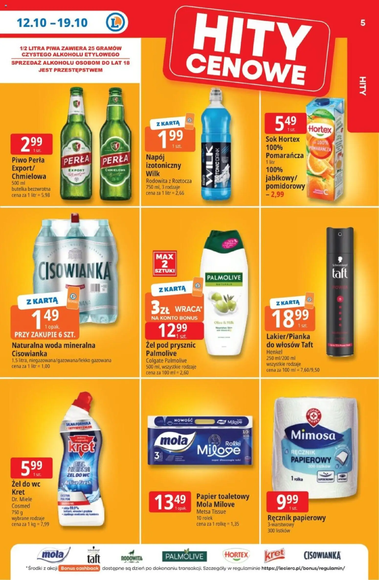 E.Leclerc gazetka - Tanio To Tu od 12.10.2026 | Strona: 5 | Produkty: Cisowianka, Prysznic, Piwo, Ręcznik papierowy