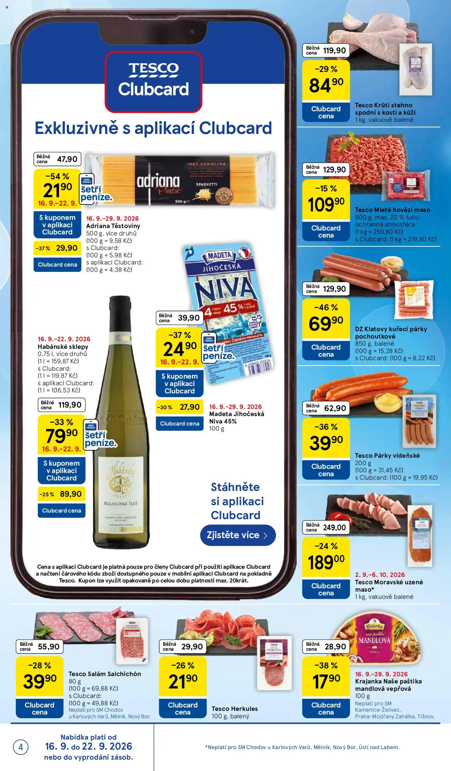 Tesco leták - Supermarket od 16.09.2026 | Strana: 4 | Produkty: Těstoviny, Habánské sklepy, Niva, Paštika