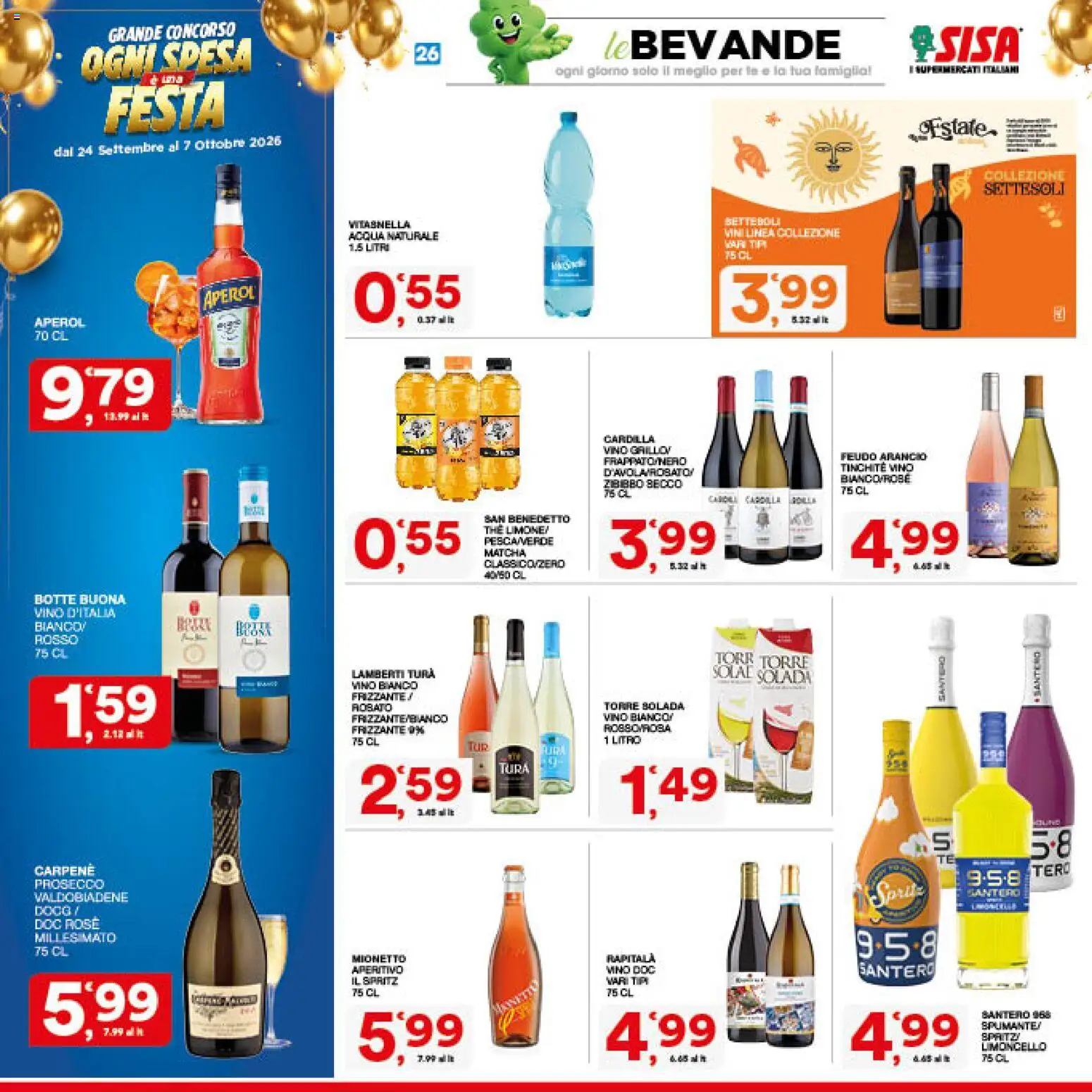 Volantino SISA del 24/09/2026 | Pagina: 26 | Prodotti: Acqua, Vino, Acqua naturale, Aperol