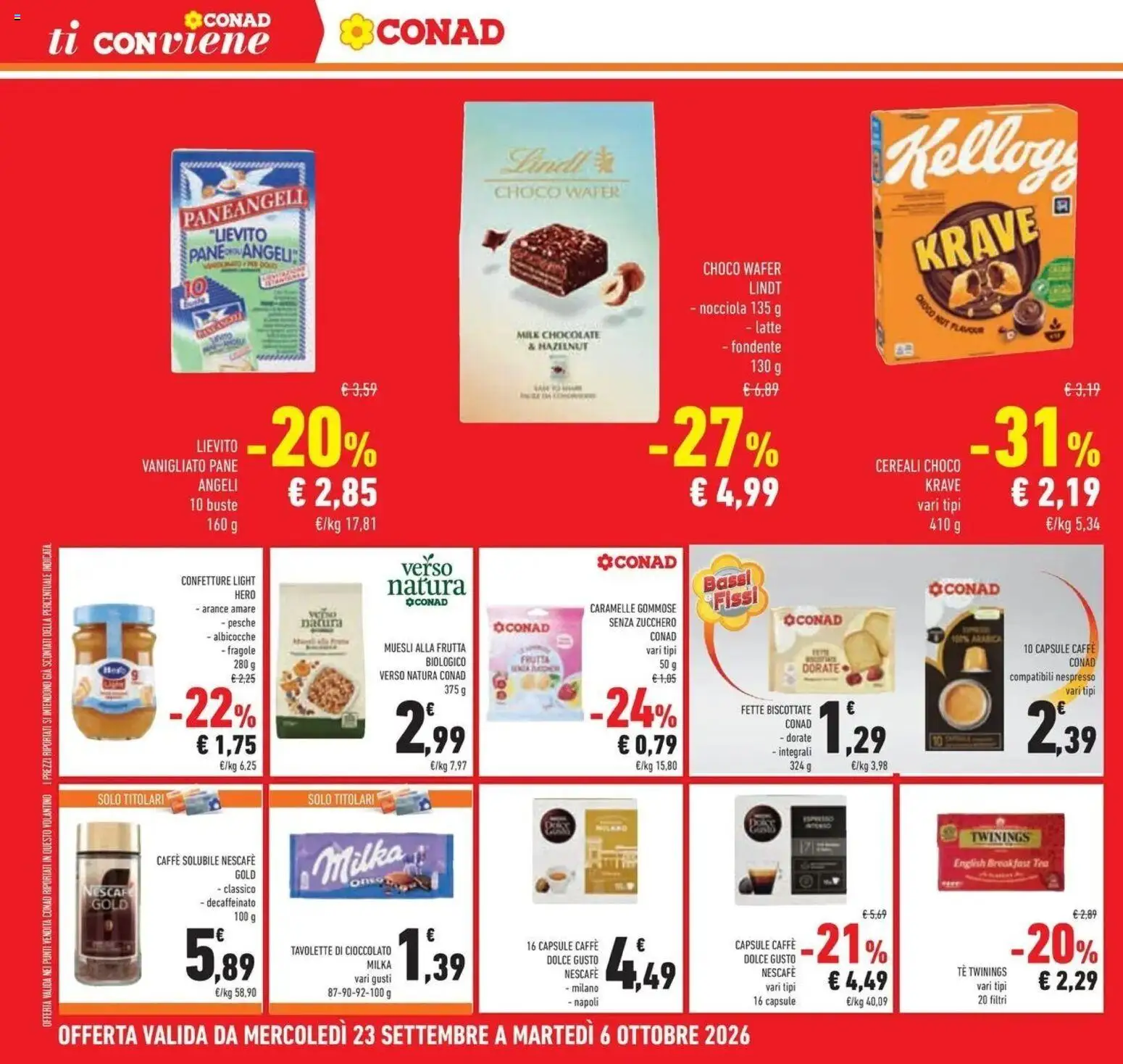 Volantino Conad dal 23/09/2026 > Anteprima | Pagina: 34 | Prodotti: Cereali, Latte, Fette biscottate, Lievito