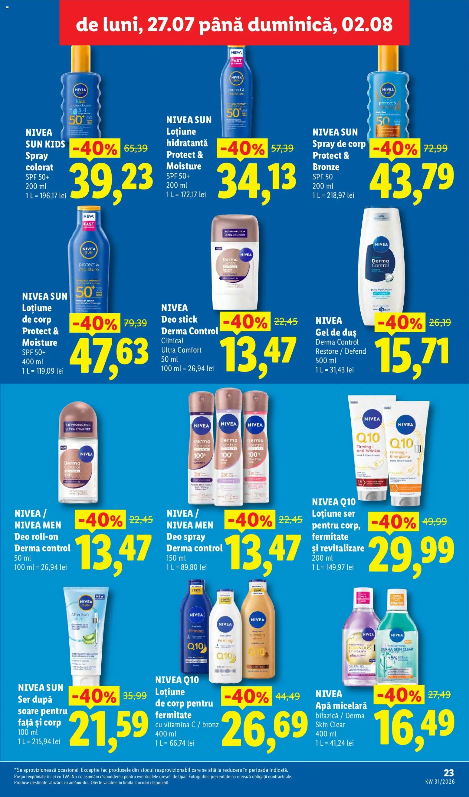 Noul catalog Lidl – valabil de la 27.07.2026 | Pagină: 23 | Produse: Serum, Duș, Gel de duș, Apă