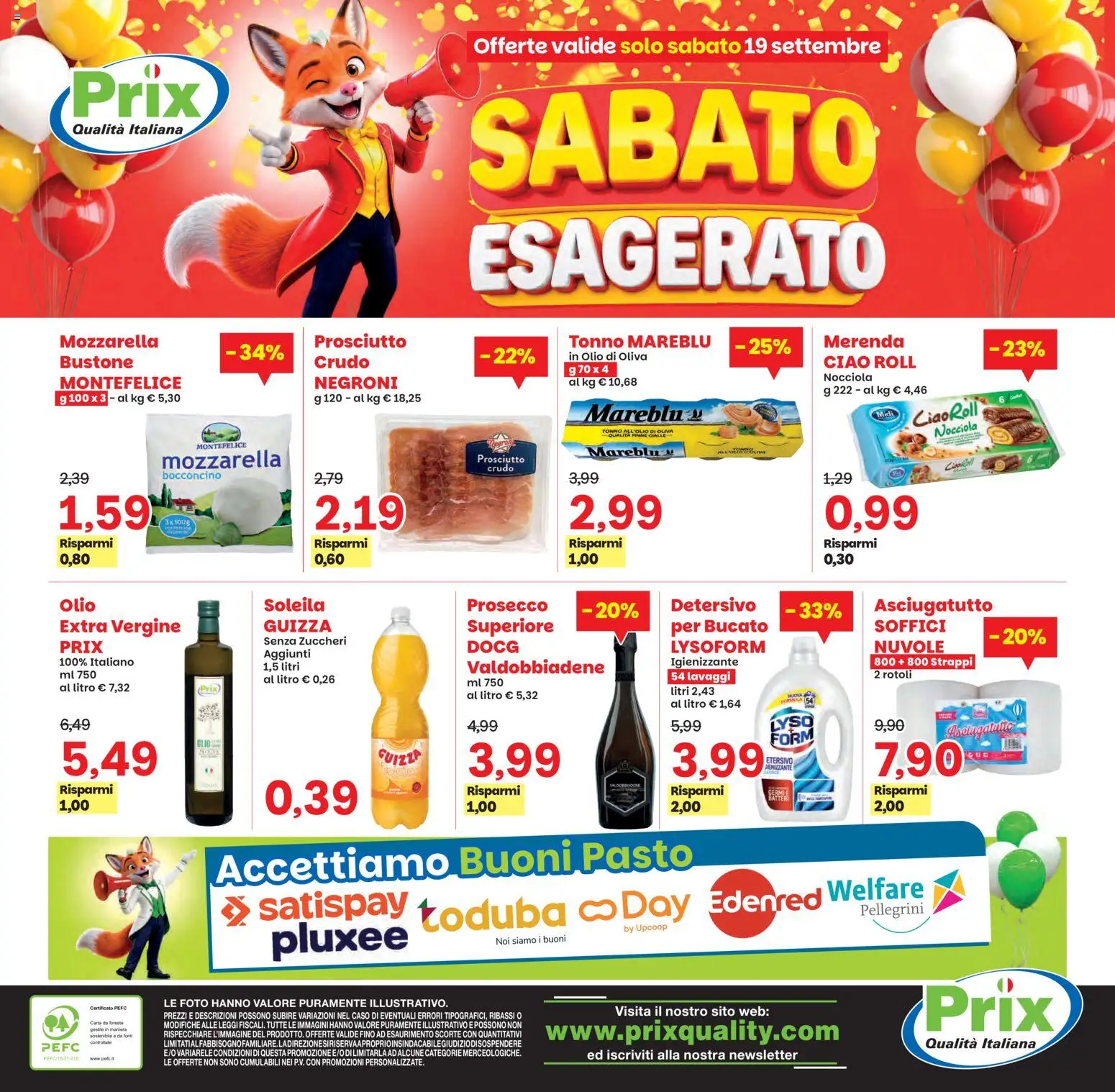 Volantino Prix del 15/09/2026 | Pagina: 23 | Prodotti: Prosecco, Mozzarella, Prosciutto, Tonno