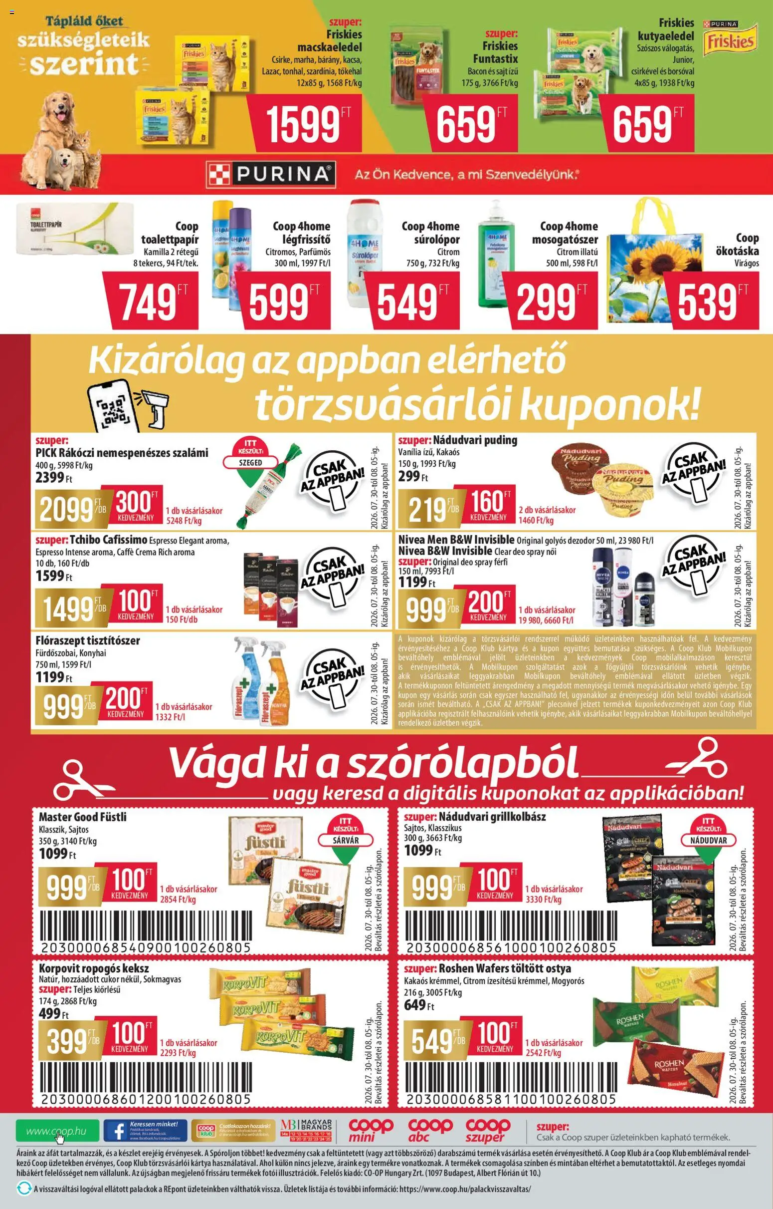 COOP akciós ujság - amely érvényes a következő dátumtól: 2026.07.30. | Oldal: 8 | Termékek: Puding, Pick, Bacon, Keksz