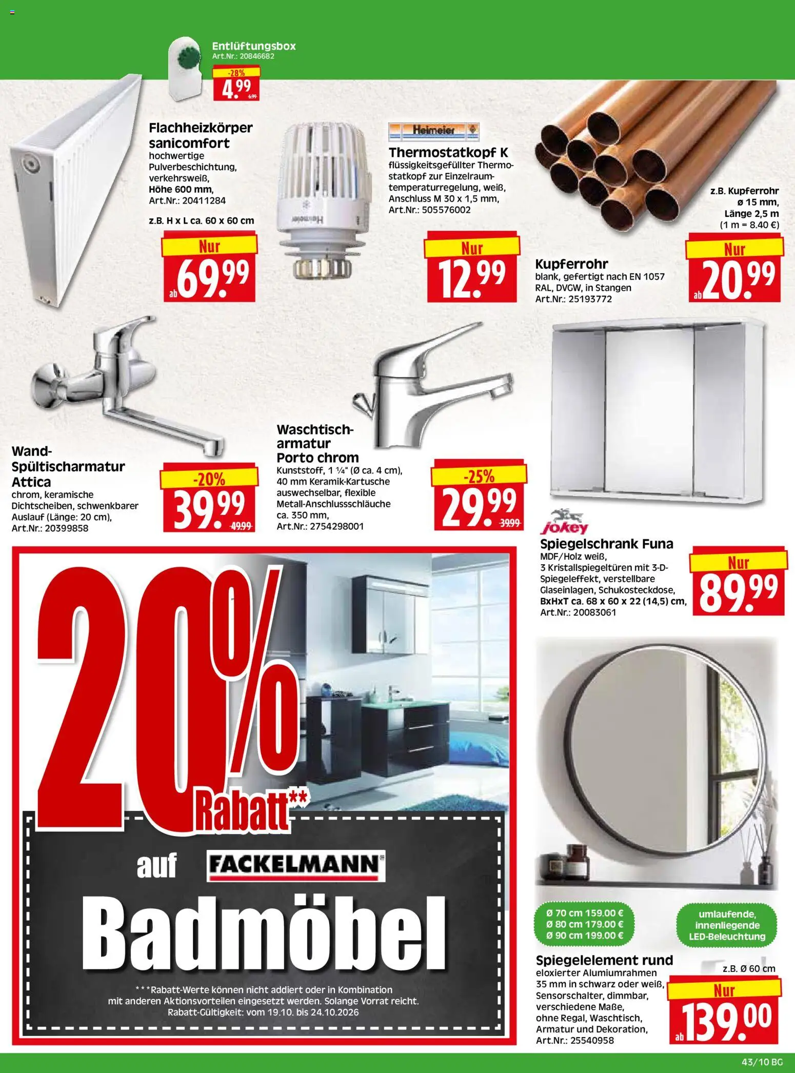 HERKULES Bau & Garten – gültig ab 19.10.2026 | Seite: 10 | Produkte: Armatur, Waschtisch, Spiegelschrank
