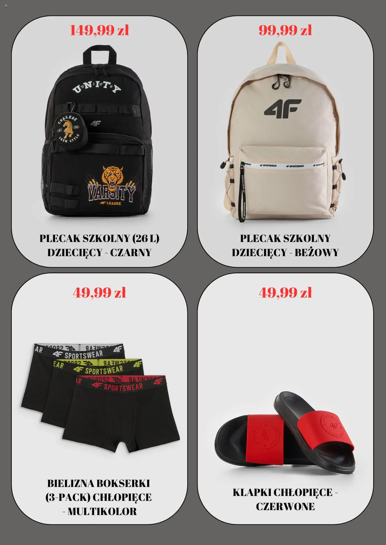 4F promocje od 24.07.2026 | Strona: 5 | Produkty: Bielizna, Bokserki, Klapki, Plecak