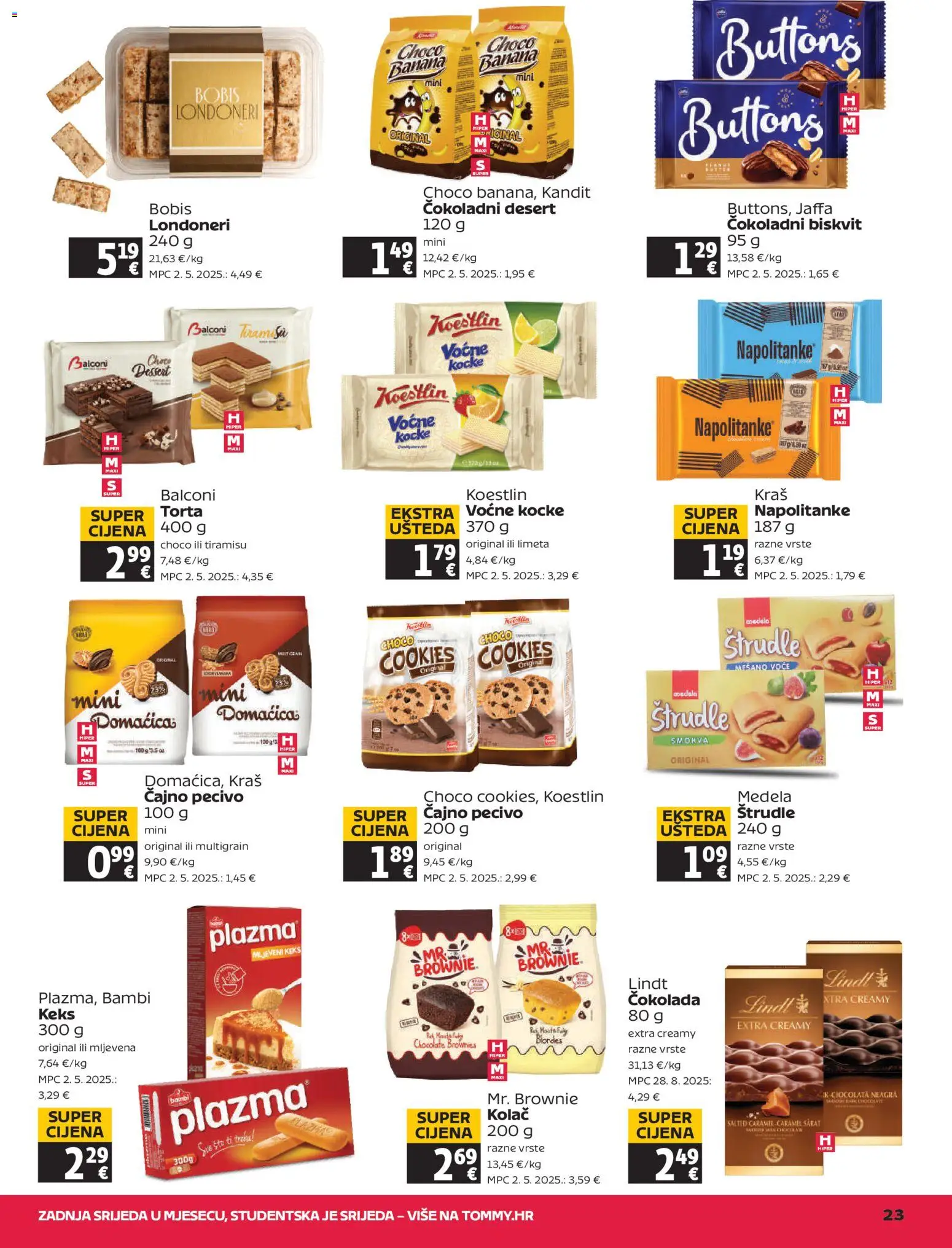 Tommy katalog | vrijedi od 23.07.2026 | Stranica: 23 | Proizvodi: Lindt, Čokolada, Napolitanke, Voće
