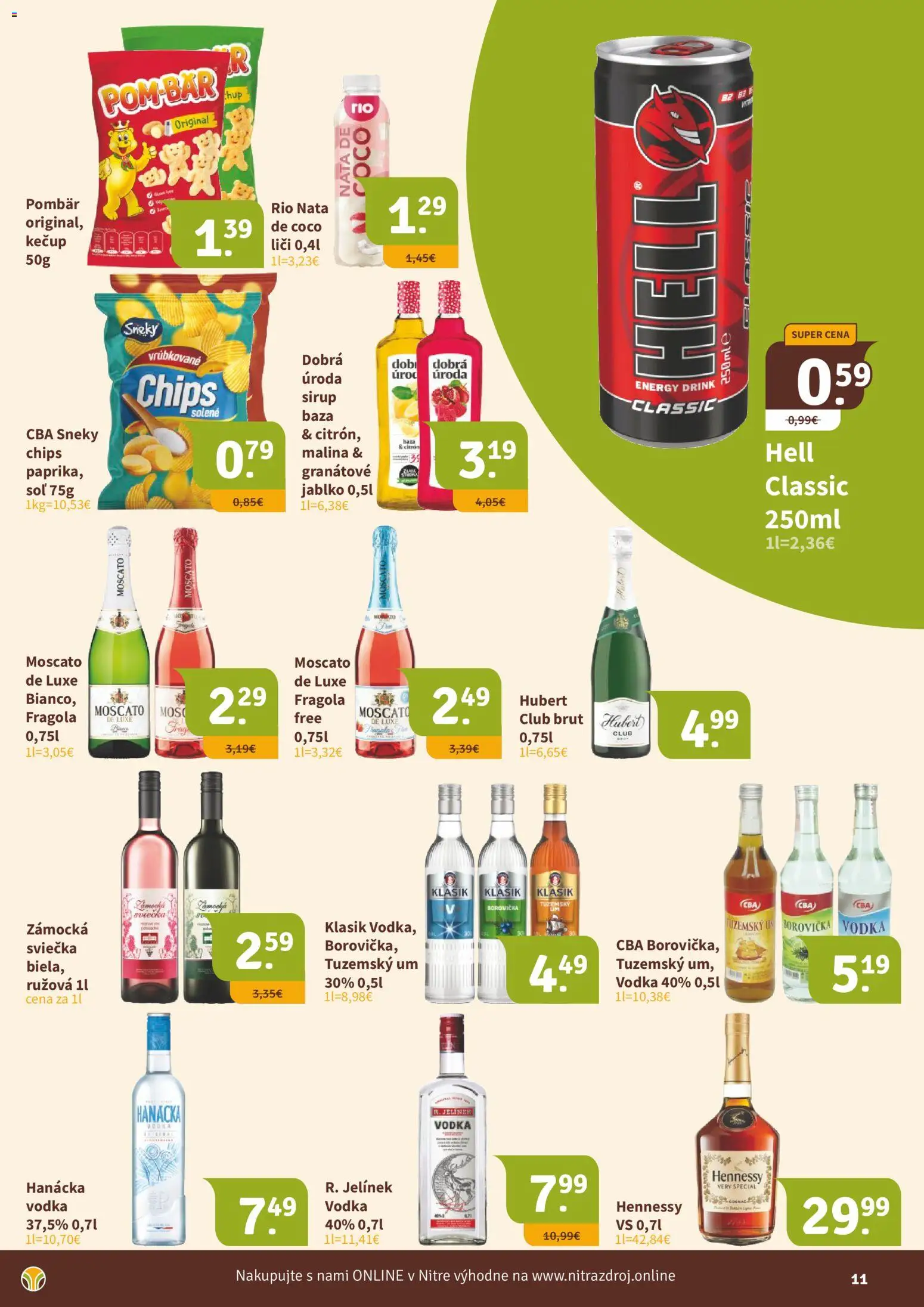 Nové Nitrazdroj akcie – leták je platný od 16.10.2026 | Strana: 11 | Produkty: Borovička, Kečup, Vodka, Hennessy
