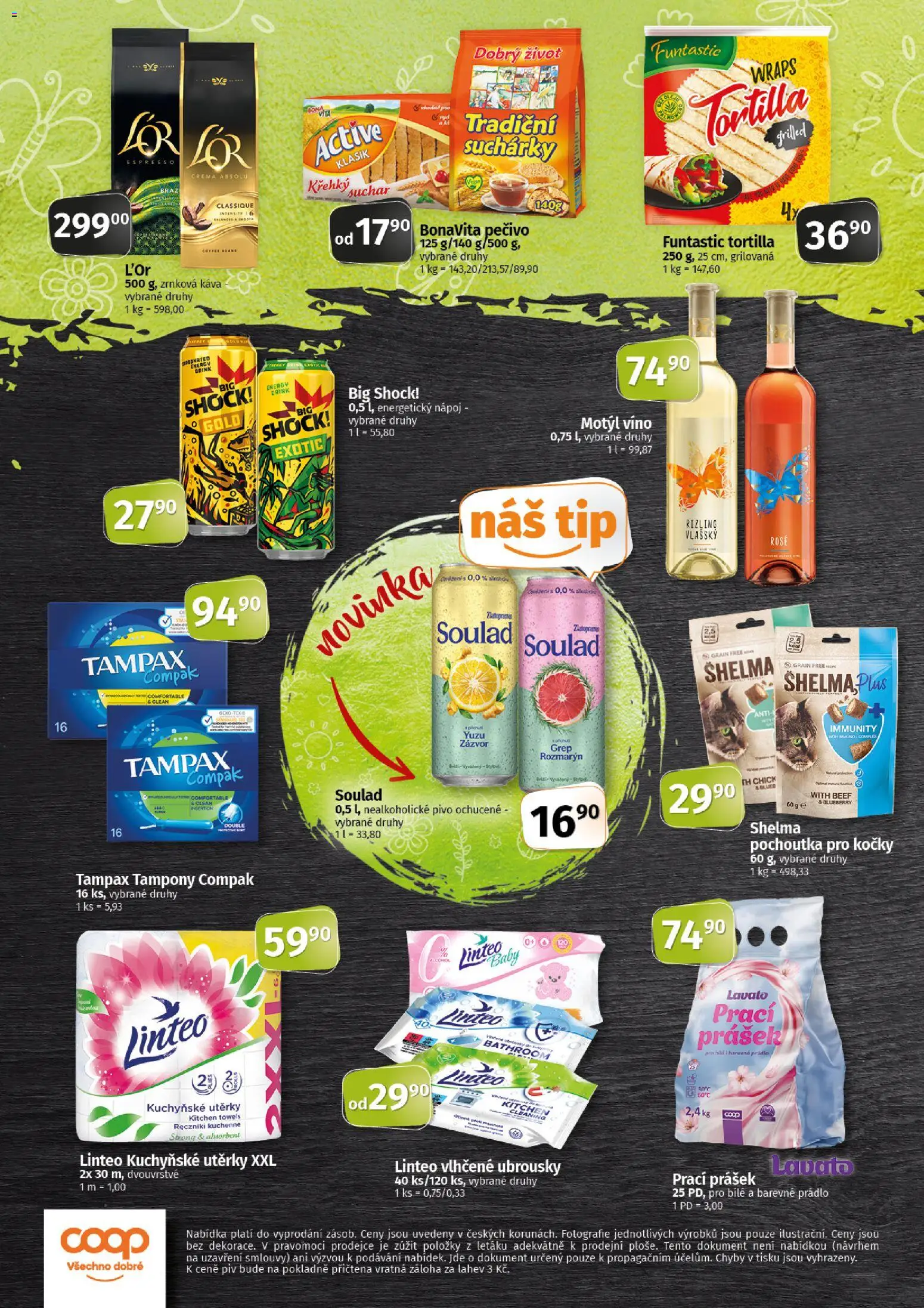 Coop leták - Tip Extra od 24.06.2026 | Strana: 4 | Produkty: Ubrousky, Pečivo, Zrnková káva, Láhev