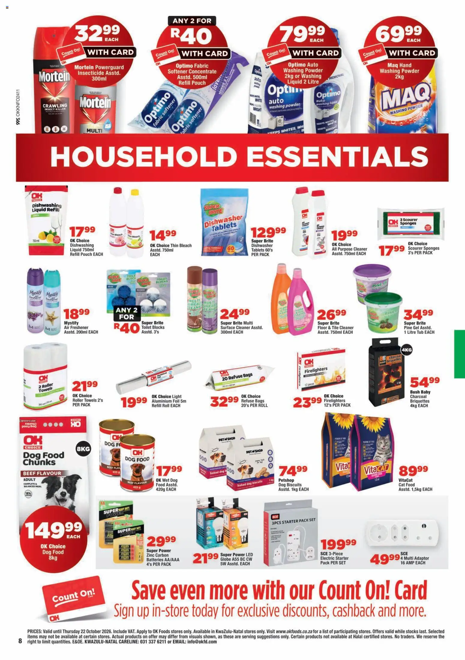 New OK Foods catalogue – valid from 14/10/2026 | Page: 8 | Products: Surface cleaner, Biscuits, Refuse bags, Cat food