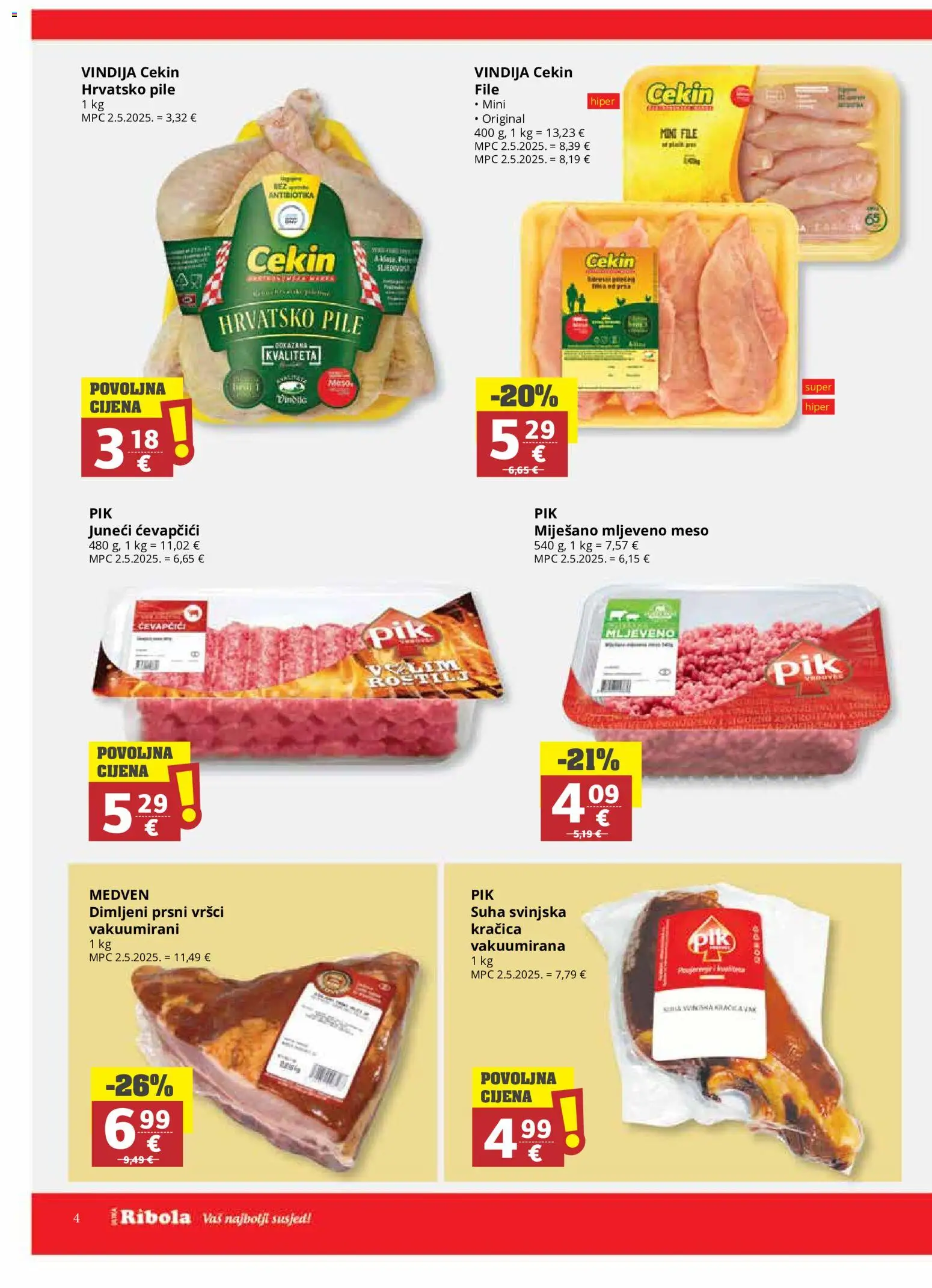 Ribola katalog | vrijedi od 21.10.2026 | Stranica: 4 | Proizvodi: Vindija, File, Meso, Mljeveno meso
