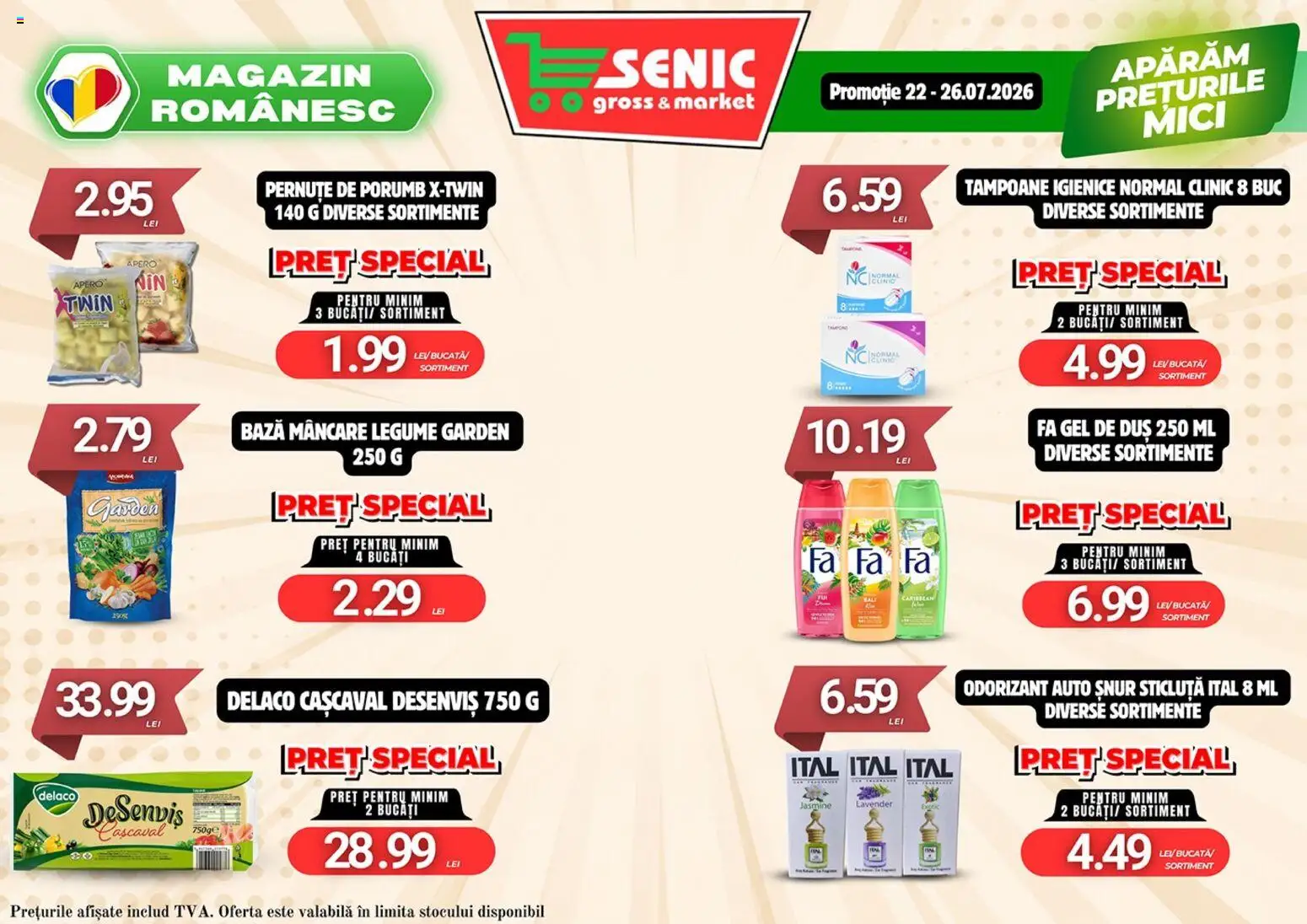 Noul catalog Senic – valabil de la 20.07.2026 | Pagină: 7 | Produse: Duș, Cașcaval, Mici, Legume