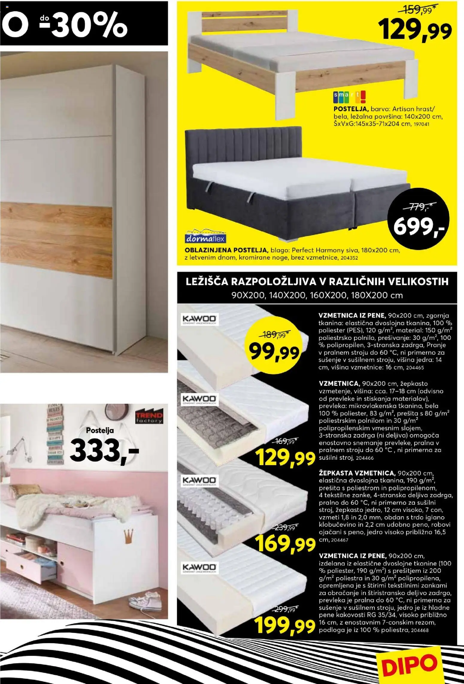 Novi Dipo katalog ponudbe – veljaven od 02.09.2026 | Stran: 13 | Izdelki: Vzmetnica, Prevleka, Podloga, Barva
