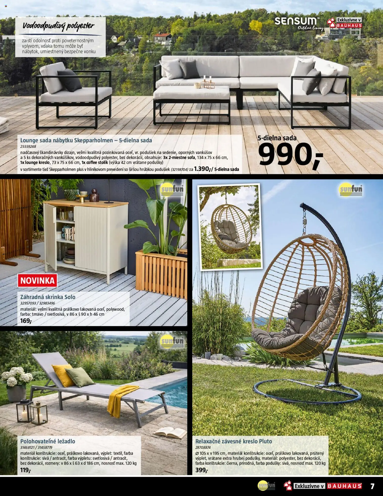 Nové Bauhaus akcie – leták je platný od 20.04.2026 | Strana: 7 | Produkty: Skrinka, Závesne kreslo, Kreslo