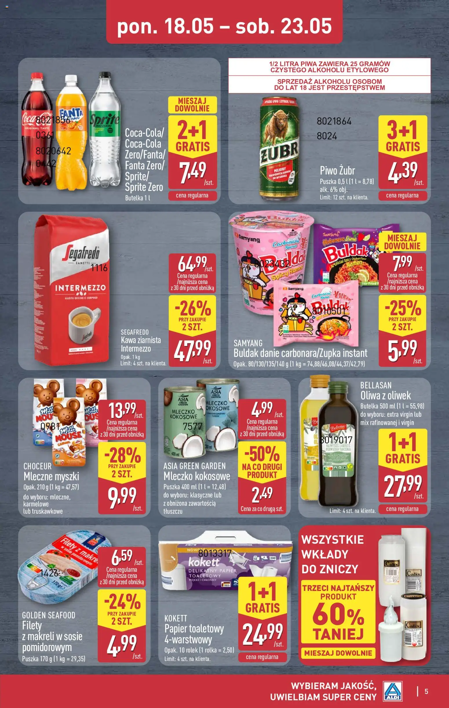 Aldi Polsko leták - Artykuły przemysłowe i tekstylia od 21.05.2026 | Strana: 5 | Produkty: Zubr, Rama, Fanta, Sprite