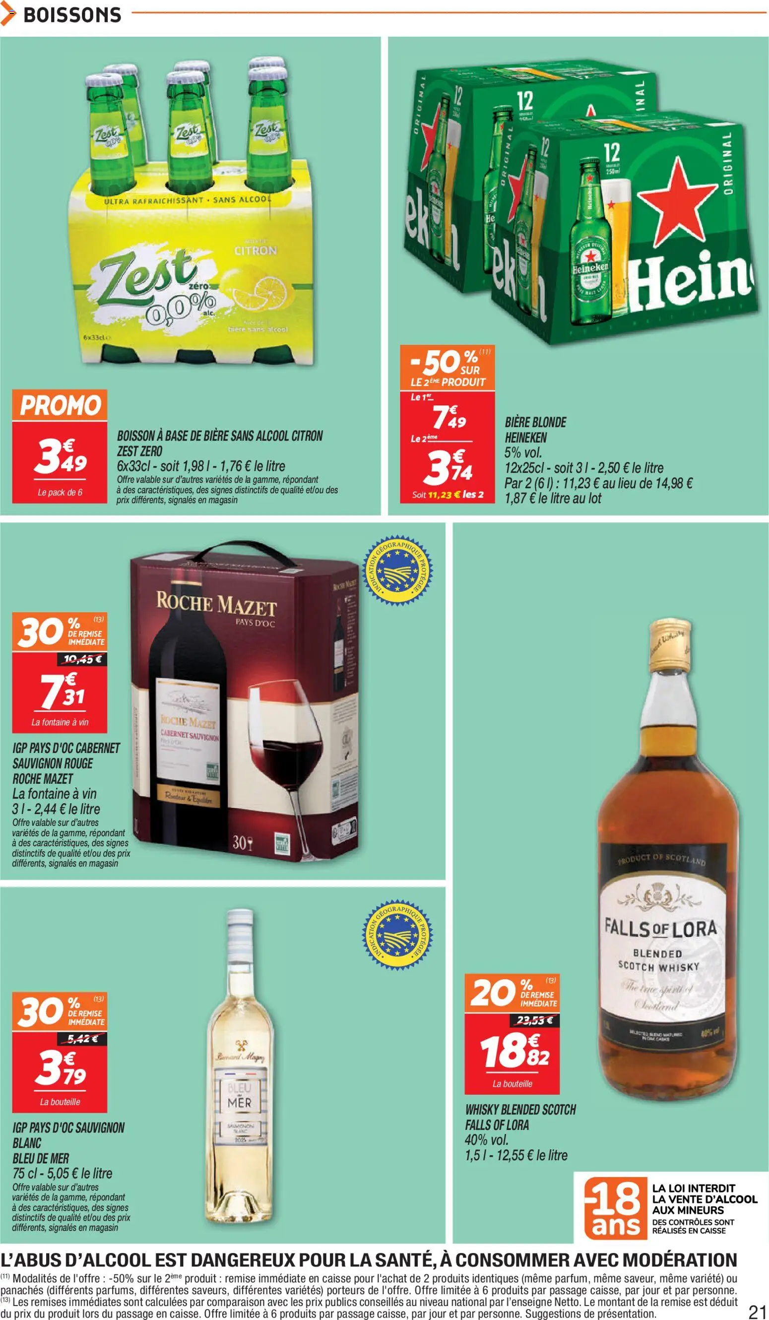 {H1} | Page: 21 | Produits: Whisky, Boisson a base de biere sans alcool, Bouteille, Bière sans alcool