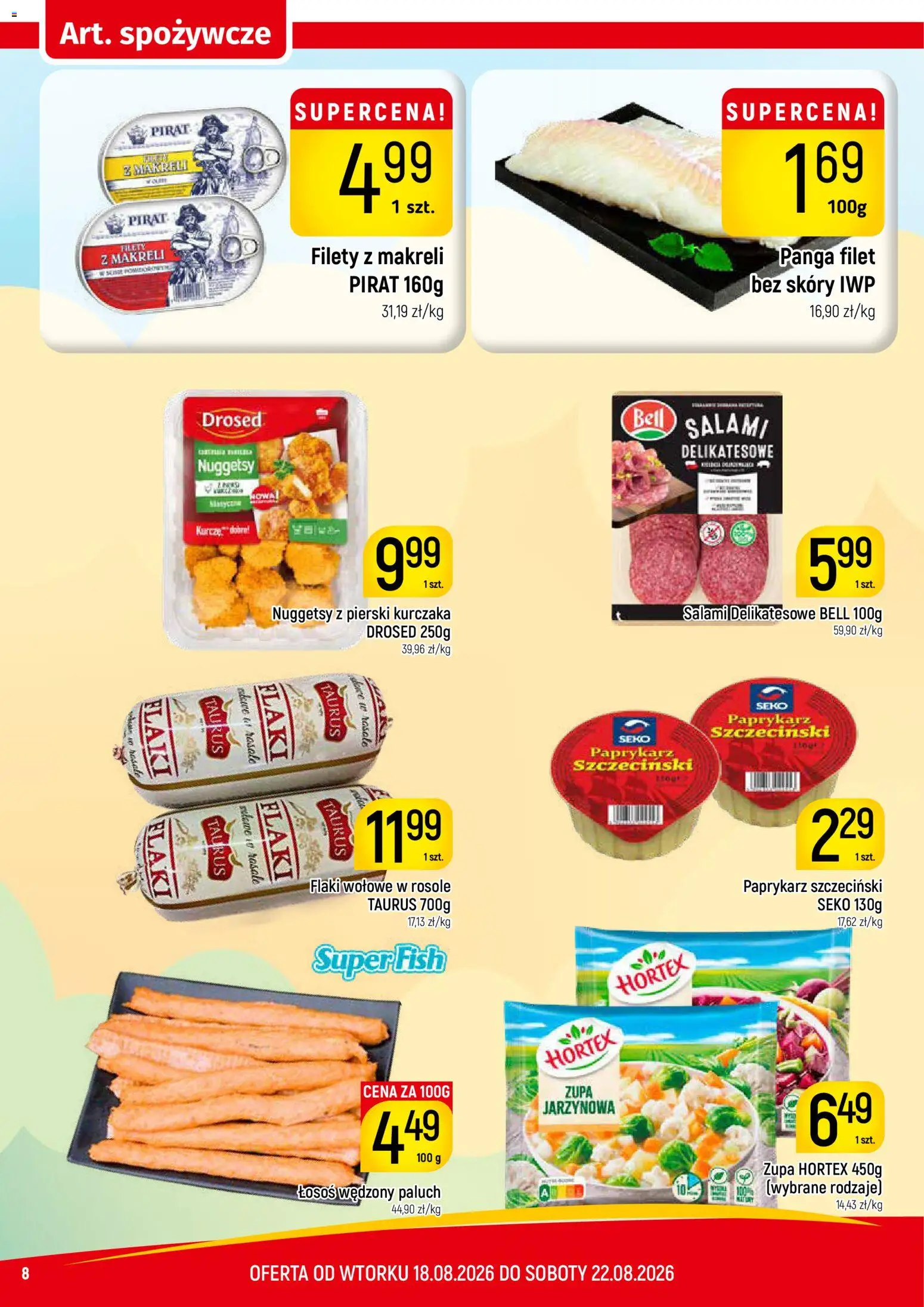 Piotruś Pan gazetka od 18.08.2026 | Strona: 8 | Produkty: Łosoś wędzony, Flaki, Zupa, Nuggetsy