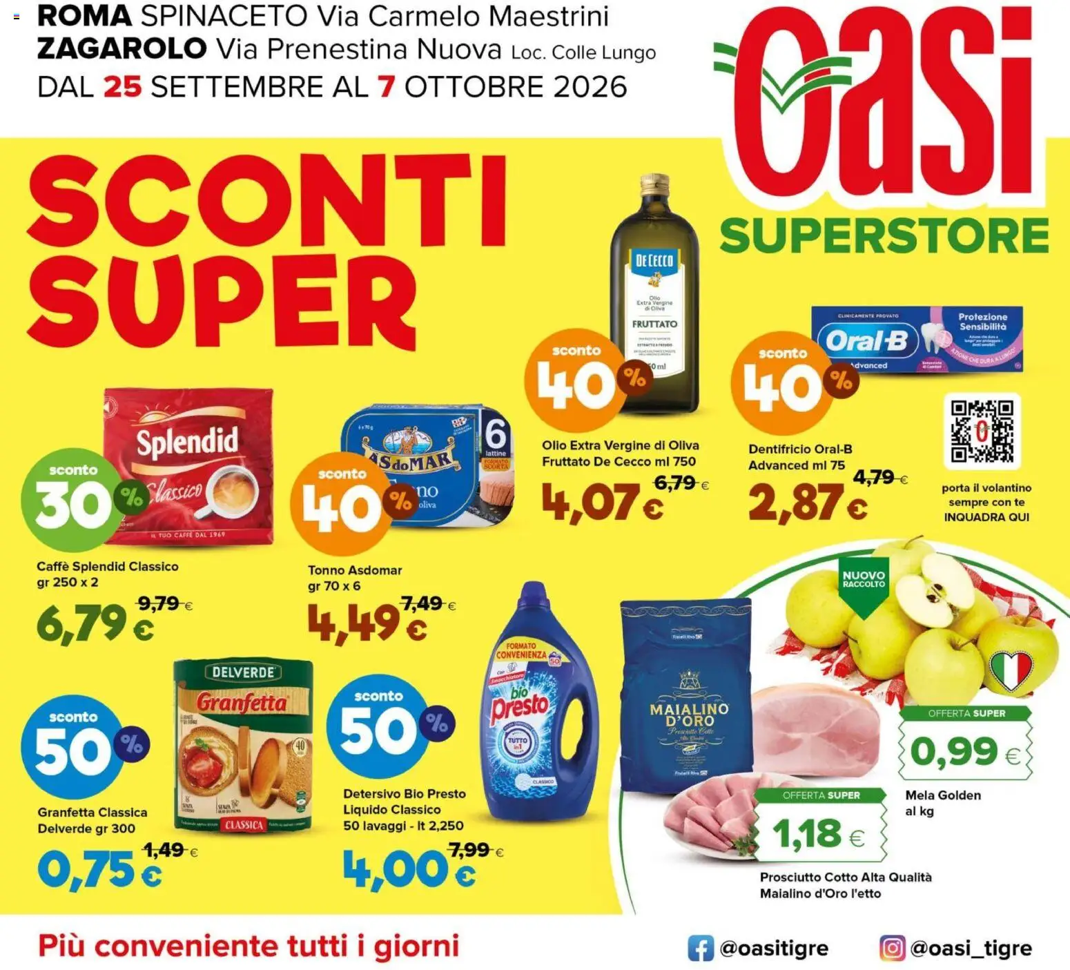 Volantino Oasi del 25/09/2026 | Pagina: 1 | Prodotti: Dentifricio, Tè, De Cecco, Tonno