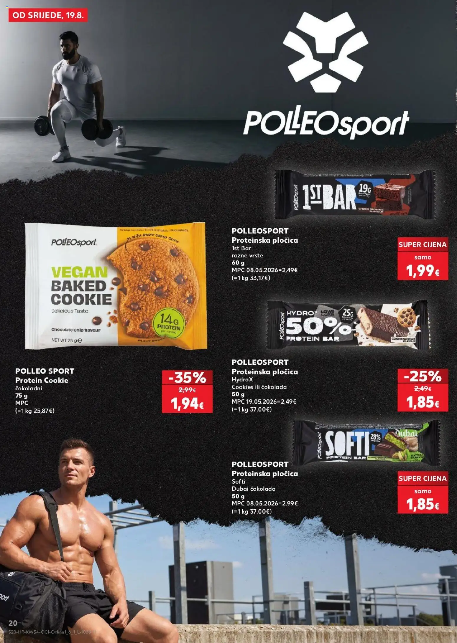 Kaufland HR akciós ujság - amely érvényes a következő dátumtól: 2026.08.19. | Oldal: 20 | Termékek: Protein bar, Protein, Vegán, Brownie