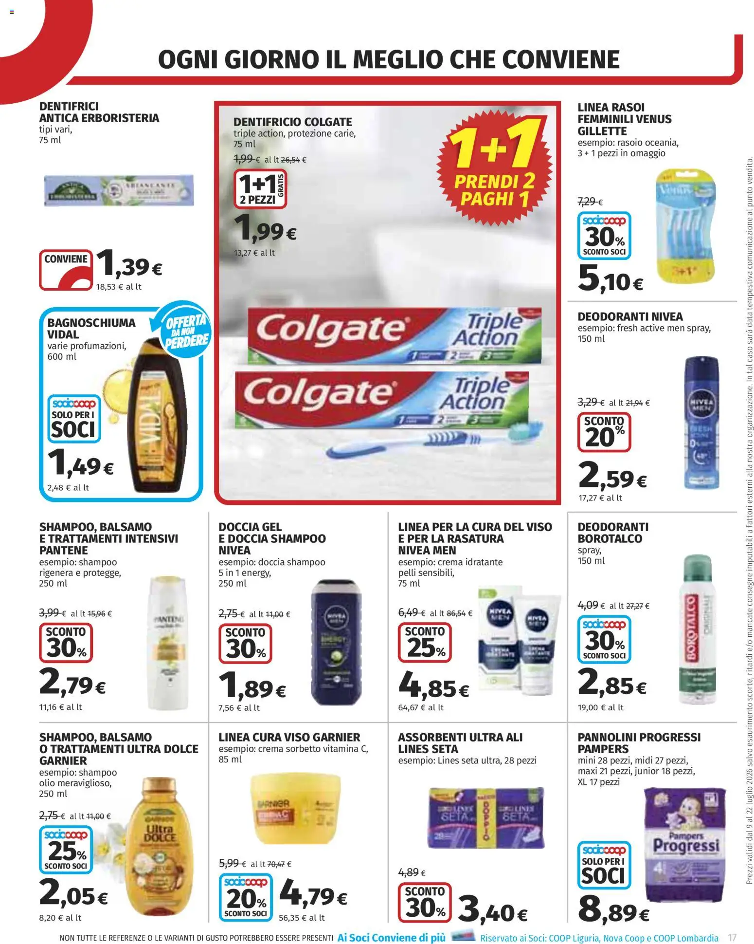 Volantino COOP del 09/07/2026 | Pagina: 17 | Prodotti: Balsamo, Rasoio, Pampers, Doccia