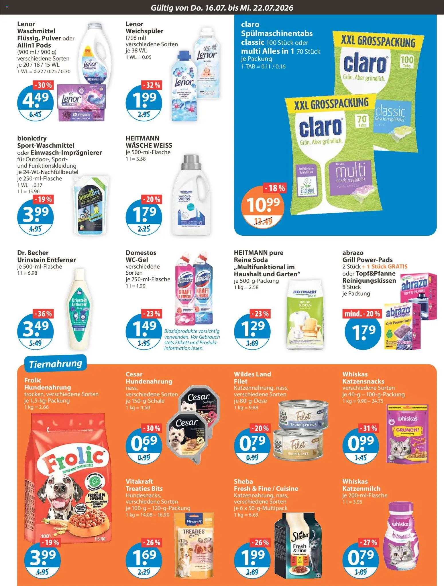V-Markt Angebote – gültig ab 16.07.2026 | Seite: 11 | Produkte: Lenor, Weichspüler, Waschmittel, Whiskas