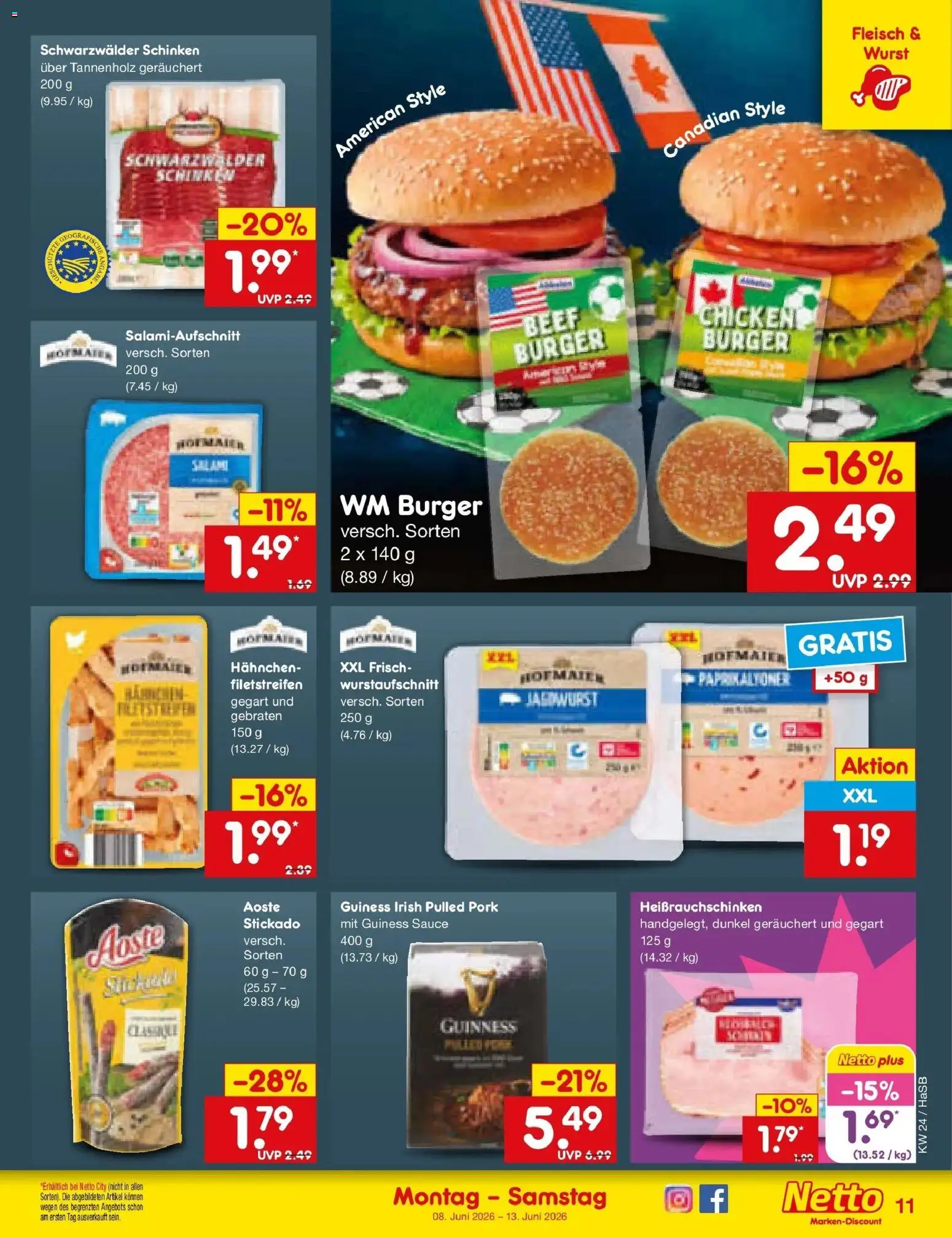 Netto Marken-Discount Prospekt Wuppertal – gültig ab 08.06.2026 | Seite: 17 | Produkte: Hahnchen, Burger, Wurst, Schinken