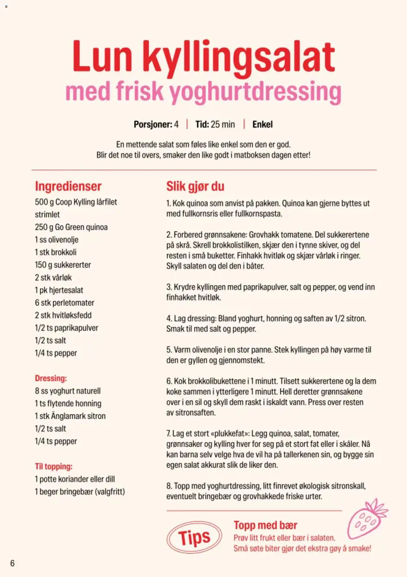 {H1} | Side: 6 | Produkter: Kyllingsalat, Honning, Frukt, Salat