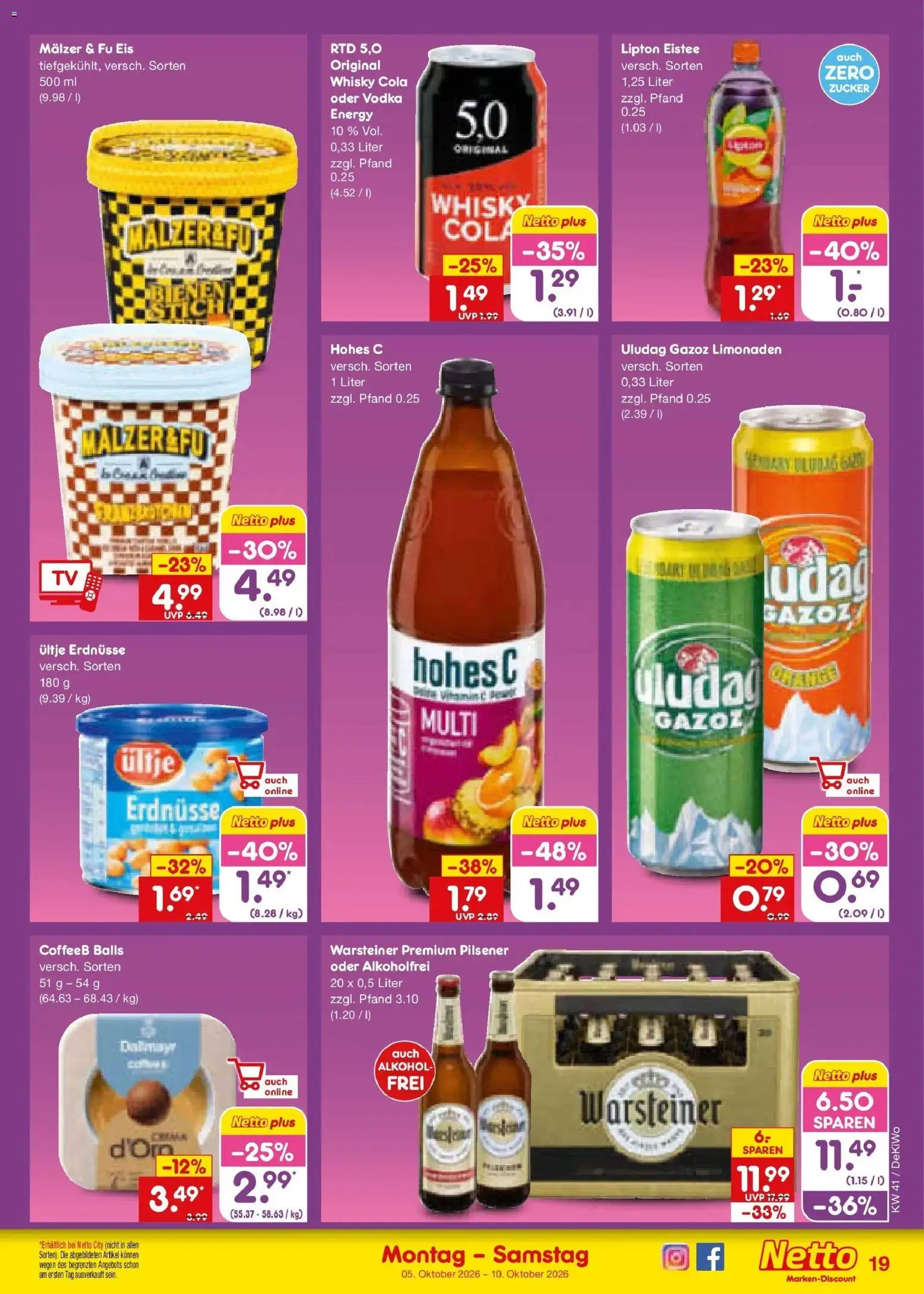 Netto Marken-Discount Prospekt Mistelbach – gültig ab 05.10.2026 | Seite: 19 | Produkte: Whisky, Erdnüsse, Warsteiner, Hohes c