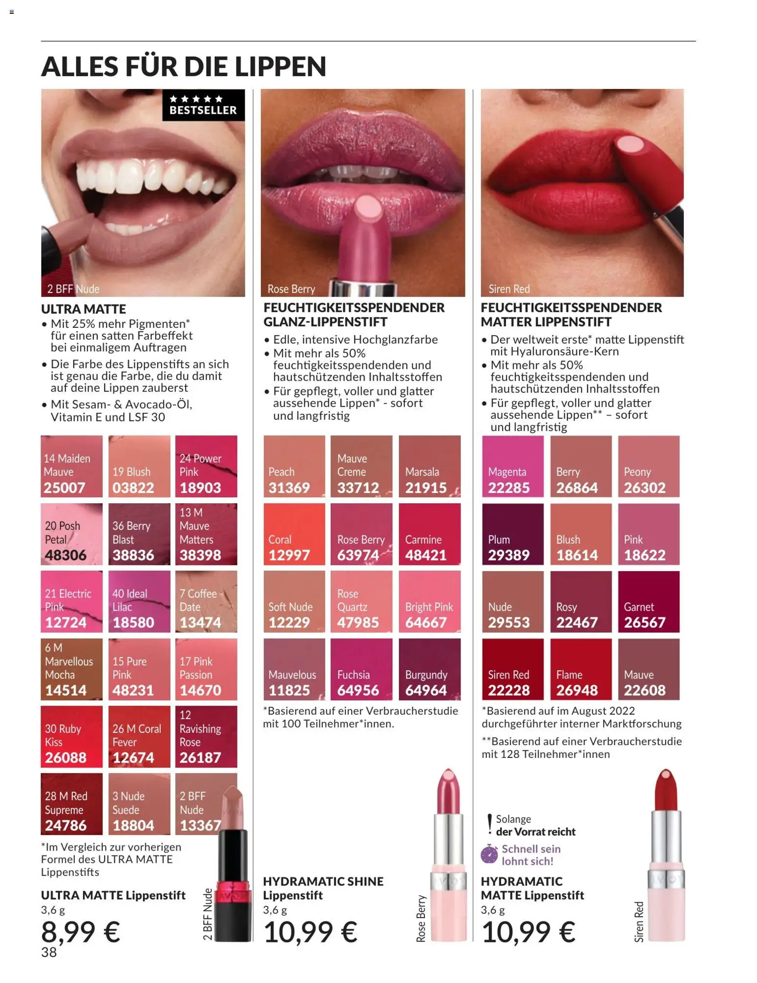 AVON Katalog Juli 2026 – gültig ab 01.07.2026 | Seite: 38 | Produkte: Coral, Lippenstift, Creme, Blush