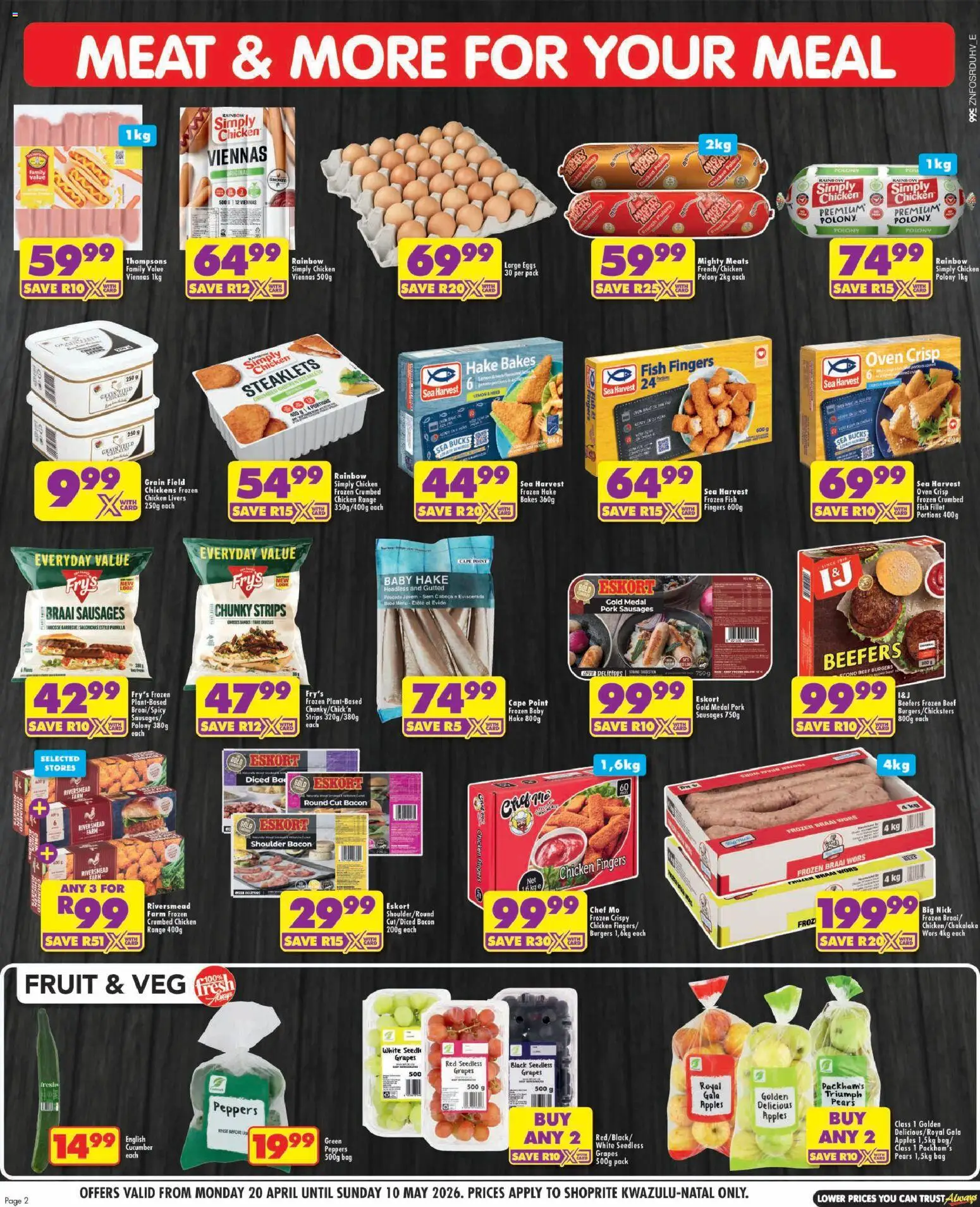 New Shoprite catalogue – valid from 20.04.2026 | Page: 2 | Products: Pears, Eggs, Pork, Grapes