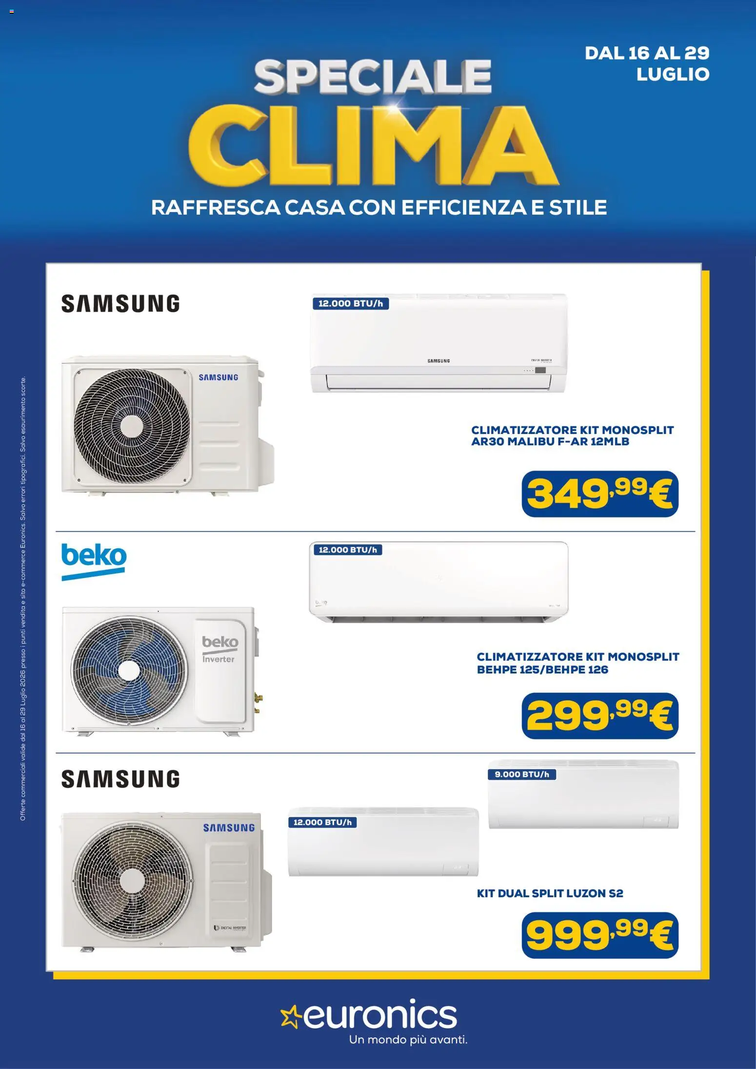 Volantino Euronics del 16/07/2026 | Pagina: 1 | Prodotti: Climatizzatore, Samsung