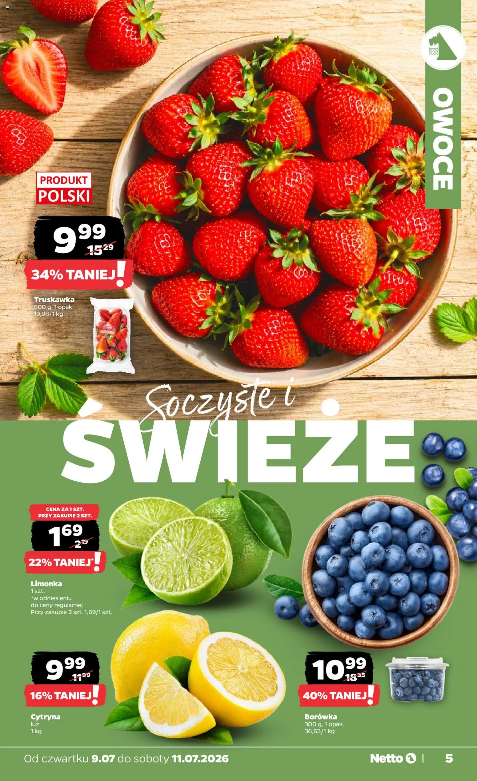 Netto gazetka od czwartku spożywcza od 09.07.2026 | Strona: 5 | Produkty: Cytryna, Limonka, Owoce
