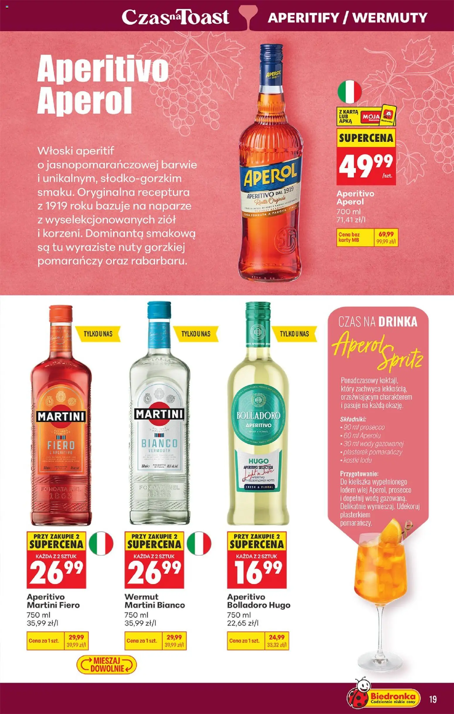 Biedronka Polsko leták - Czas na toast od 19.10.2026 | Strana: 19 | Produkty: Aperol Spritz, Prosecco, Vermouth, Aperol