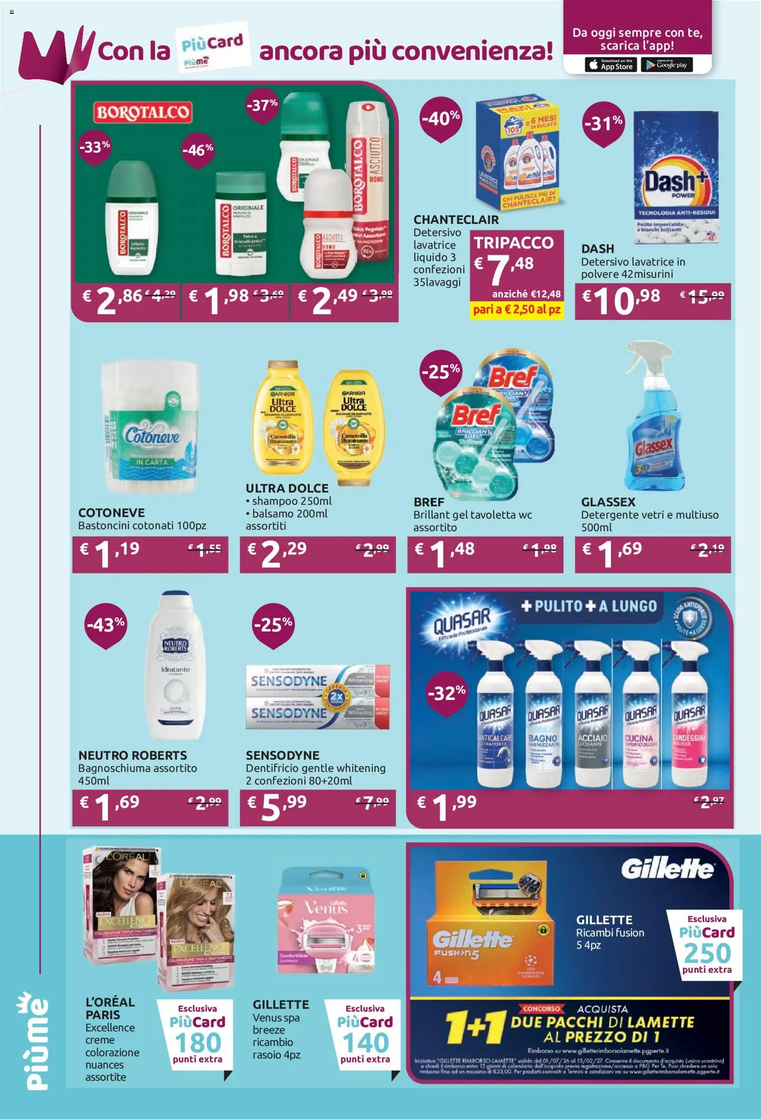 Volantino PiùMe del 05/10/2026 | Pagina: 16 | Prodotti: Rasoio, Dentifricio, Talco, Bagno