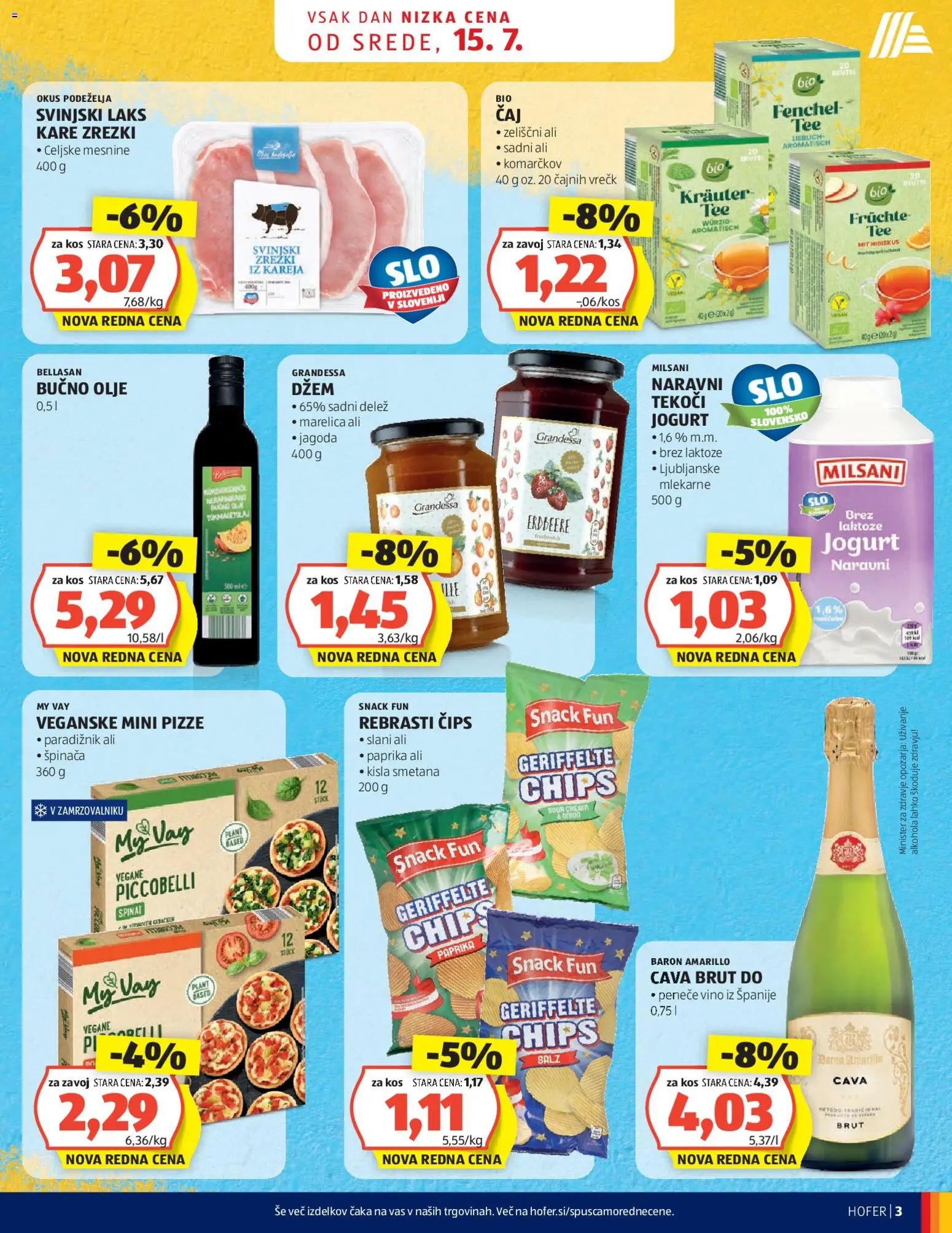 Novi Hofer katalog ponudbe – veljaven od 15.07.2026 | Stran: 3 | Izdelki: Zrezki, Olje, Paradiznik, Cips