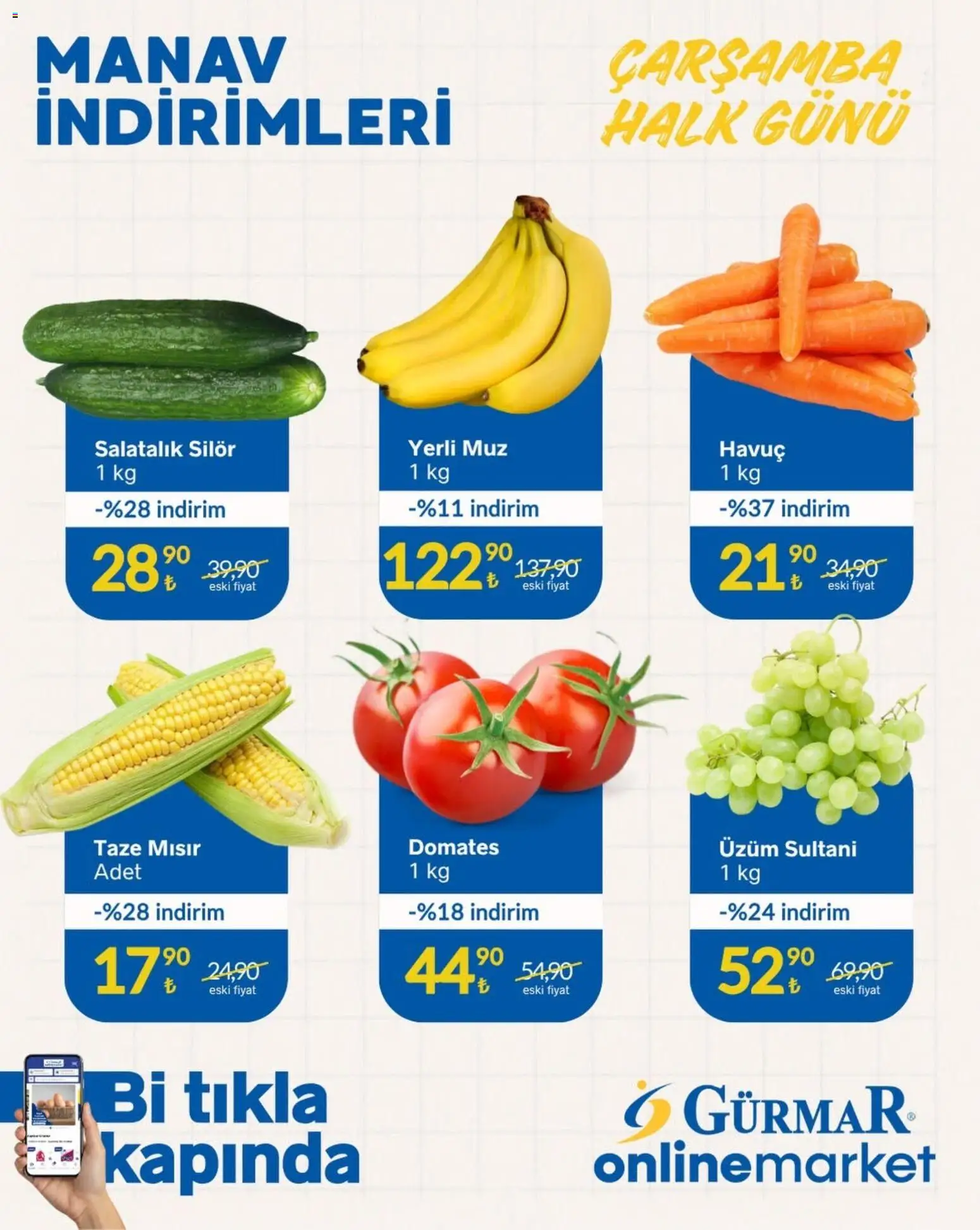 Gürmar - Manav İndirimleri - 16 Eylül 2026 tarihinden itibaren geçerlidir | Sayfa: 2 | Ürünler: Domates, Havuç, Salatalık, Mısır