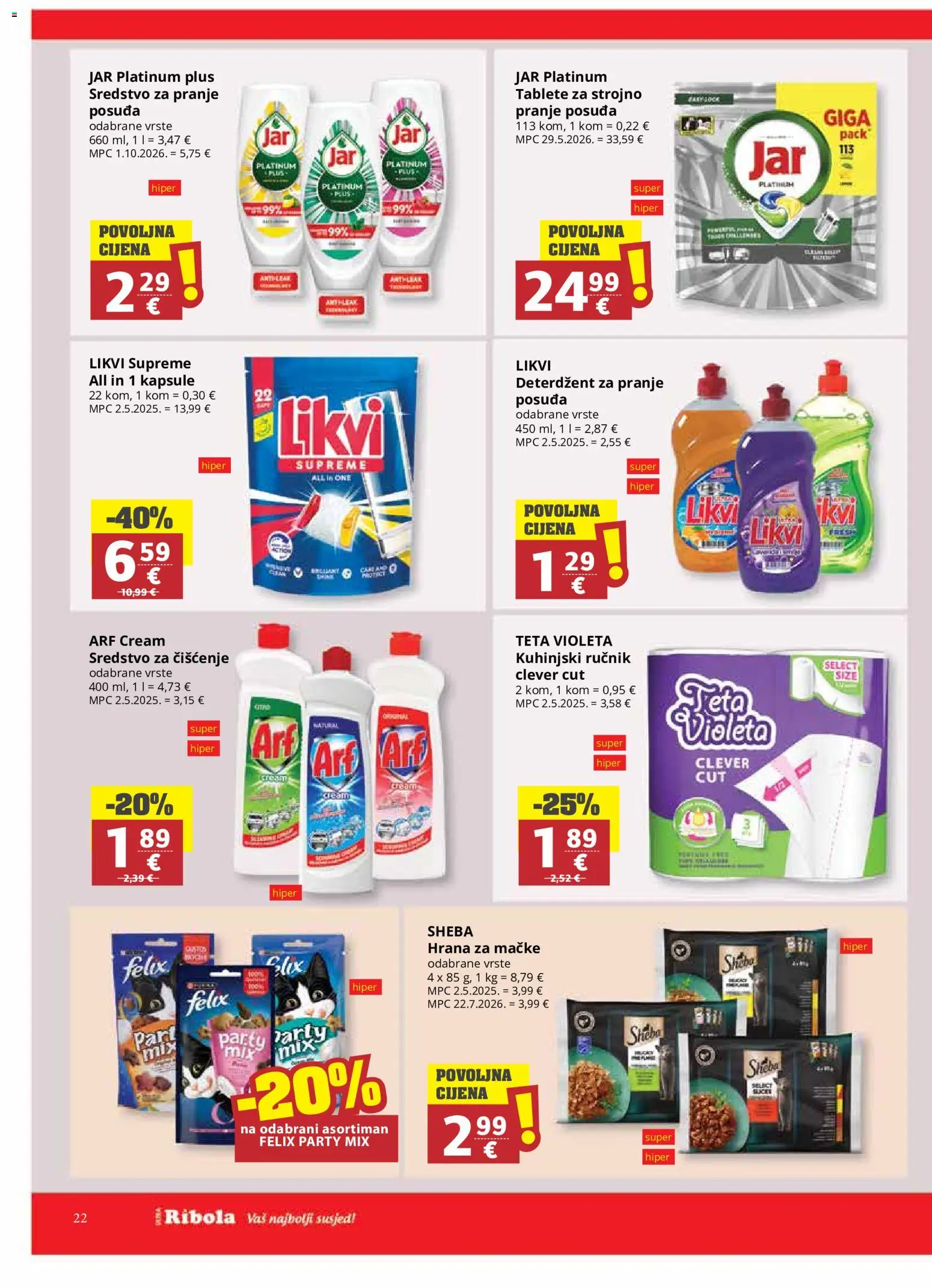 Ribola katalog | vrijedi od 21.10.2026 | Stranica: 22 | Proizvodi: Jar, Hrana za mačke, Violeta, Arf