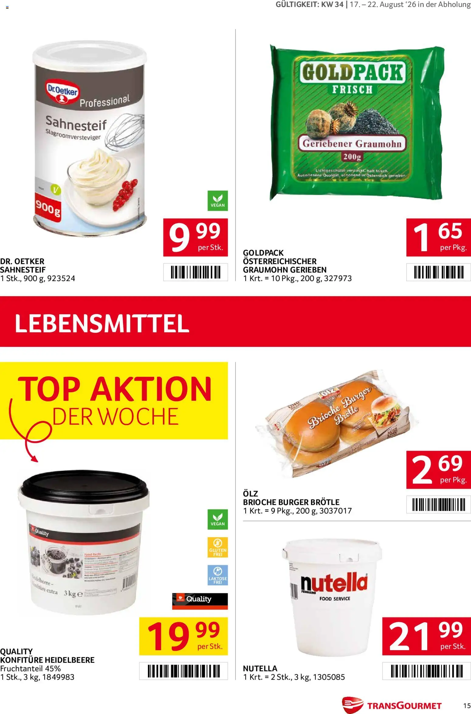 Transgourmet Flugblatt gültig ab 17.08.2026 | Seite: 14 | Produkte: Burger, Nutella, Lebensmittel, Brioche