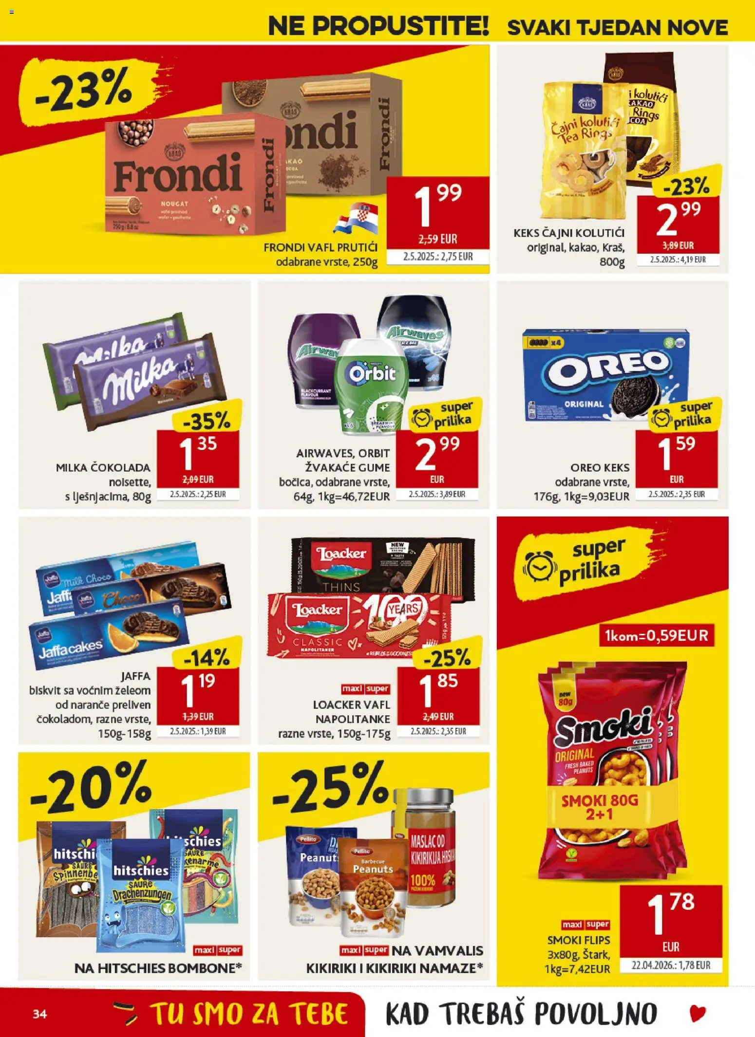 Konzum katalog | vrijedi od 20.05.2026 | Stranica: 34 | Proizvodi: Žvakaće gume, Čokolada, Kikiriki, Milka